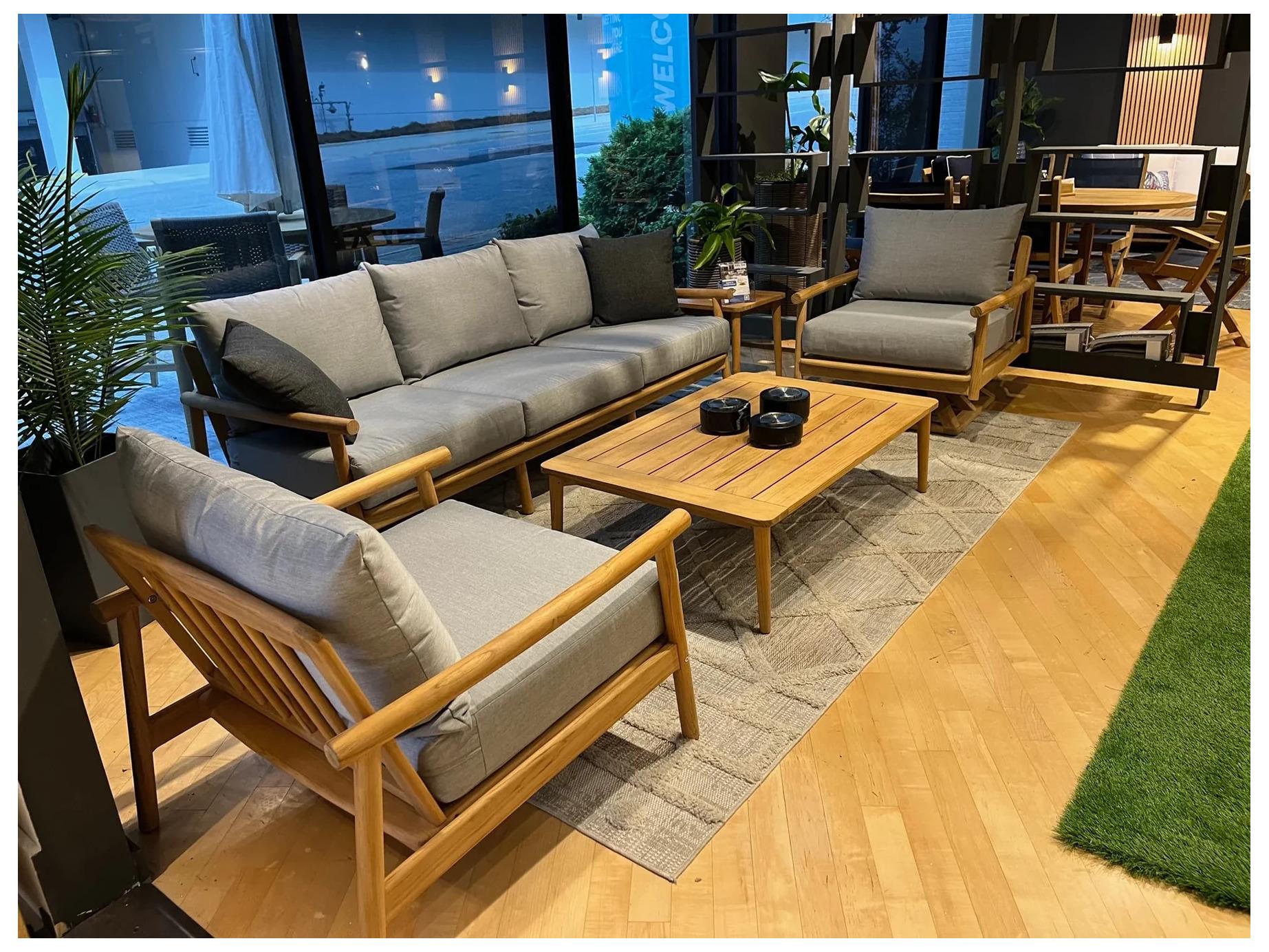 Royal Teak Collection Seville Teak Cushion Arm Swivel Lounge Chair in Granite Cushions