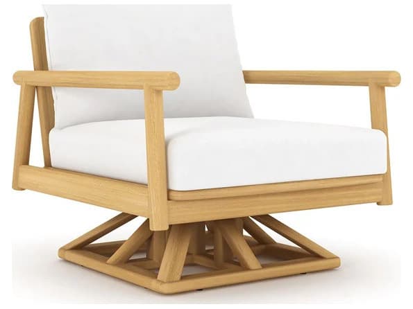 Royal Teak Collection Seville Teak Cushion Arm Swivel Lounge Chair in White