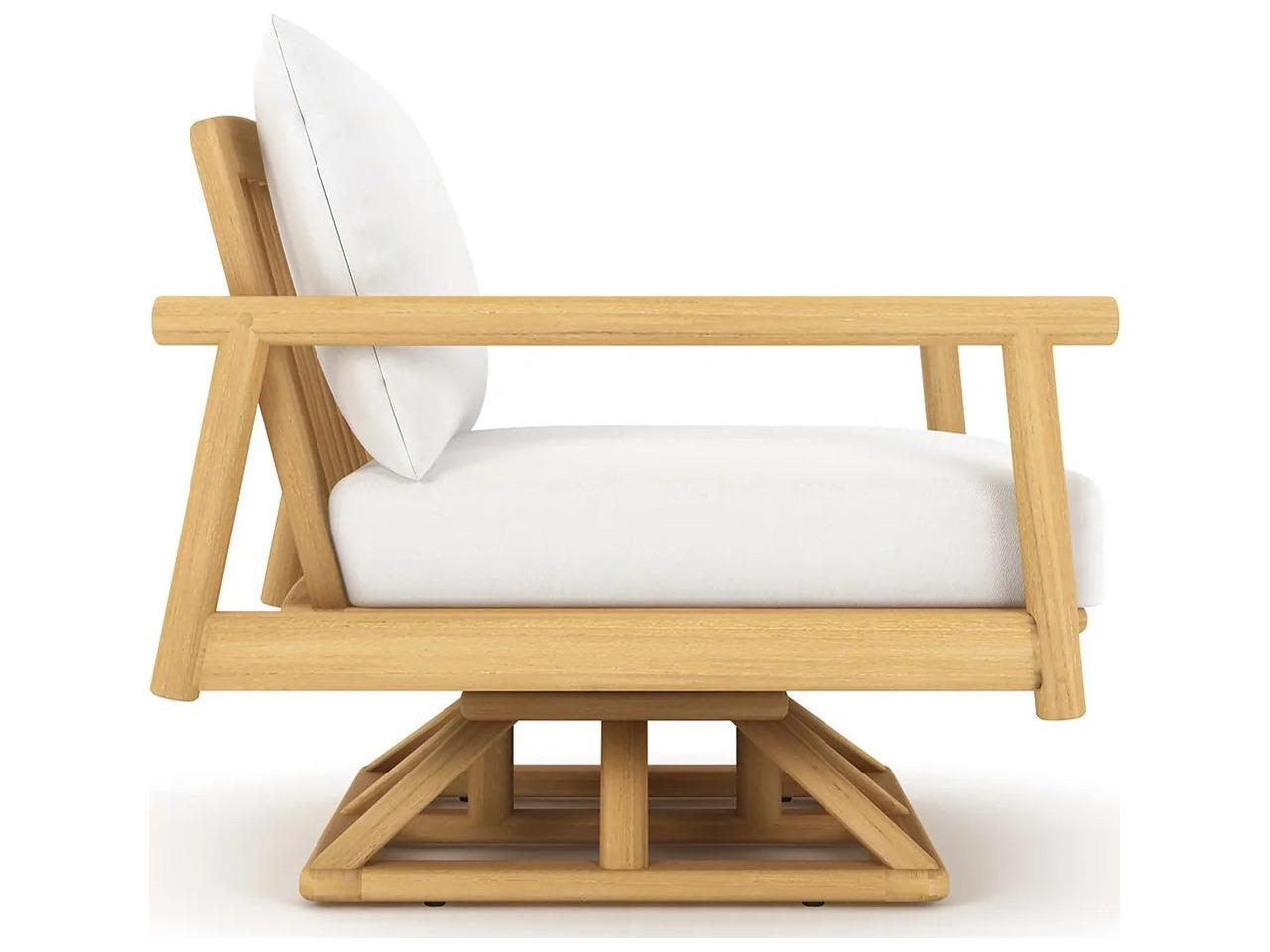 Royal Teak Collection Seville Teak Cushion Arm Swivel Lounge Chair in White