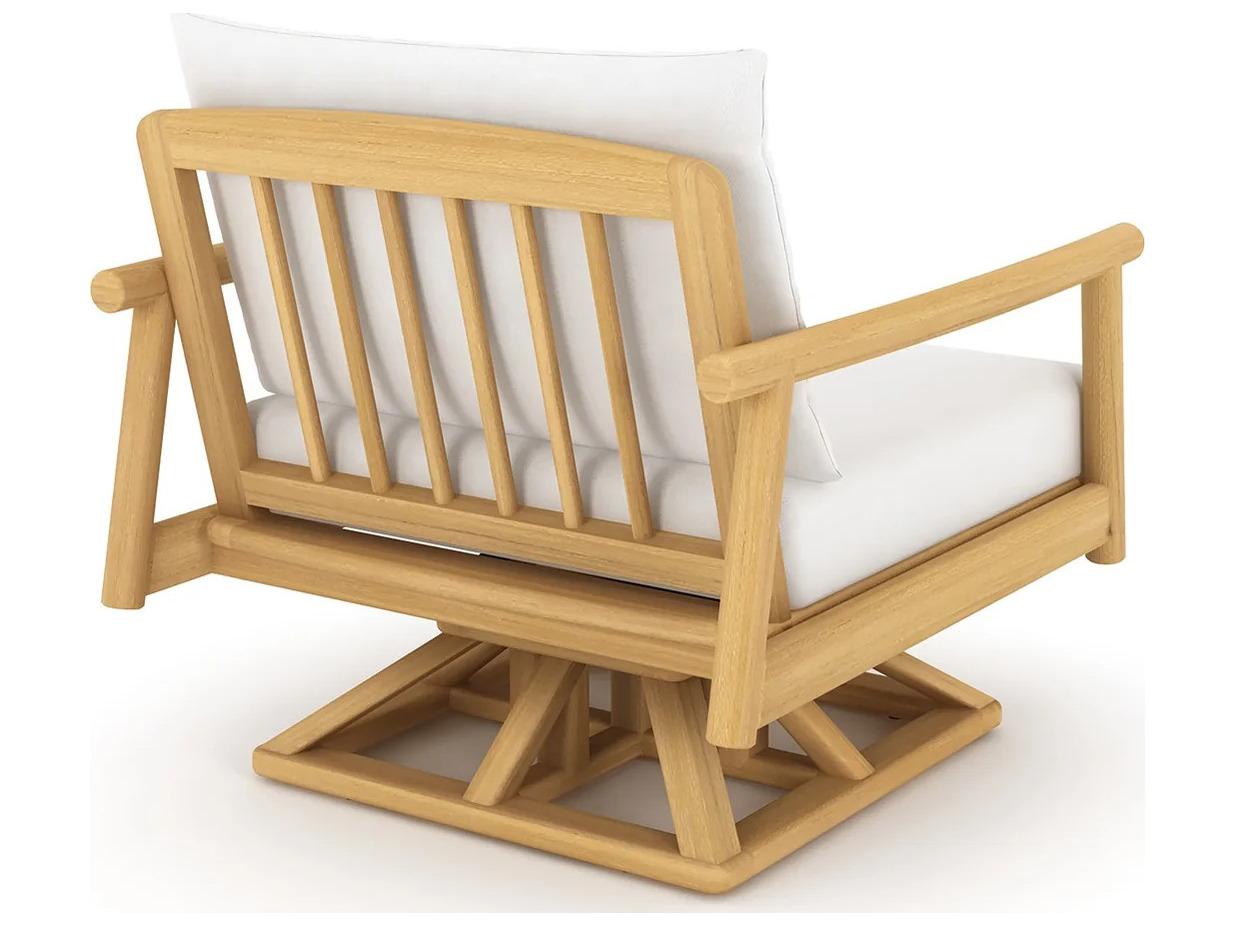 Royal Teak Collection Seville Teak Cushion Arm Swivel Lounge Chair in White