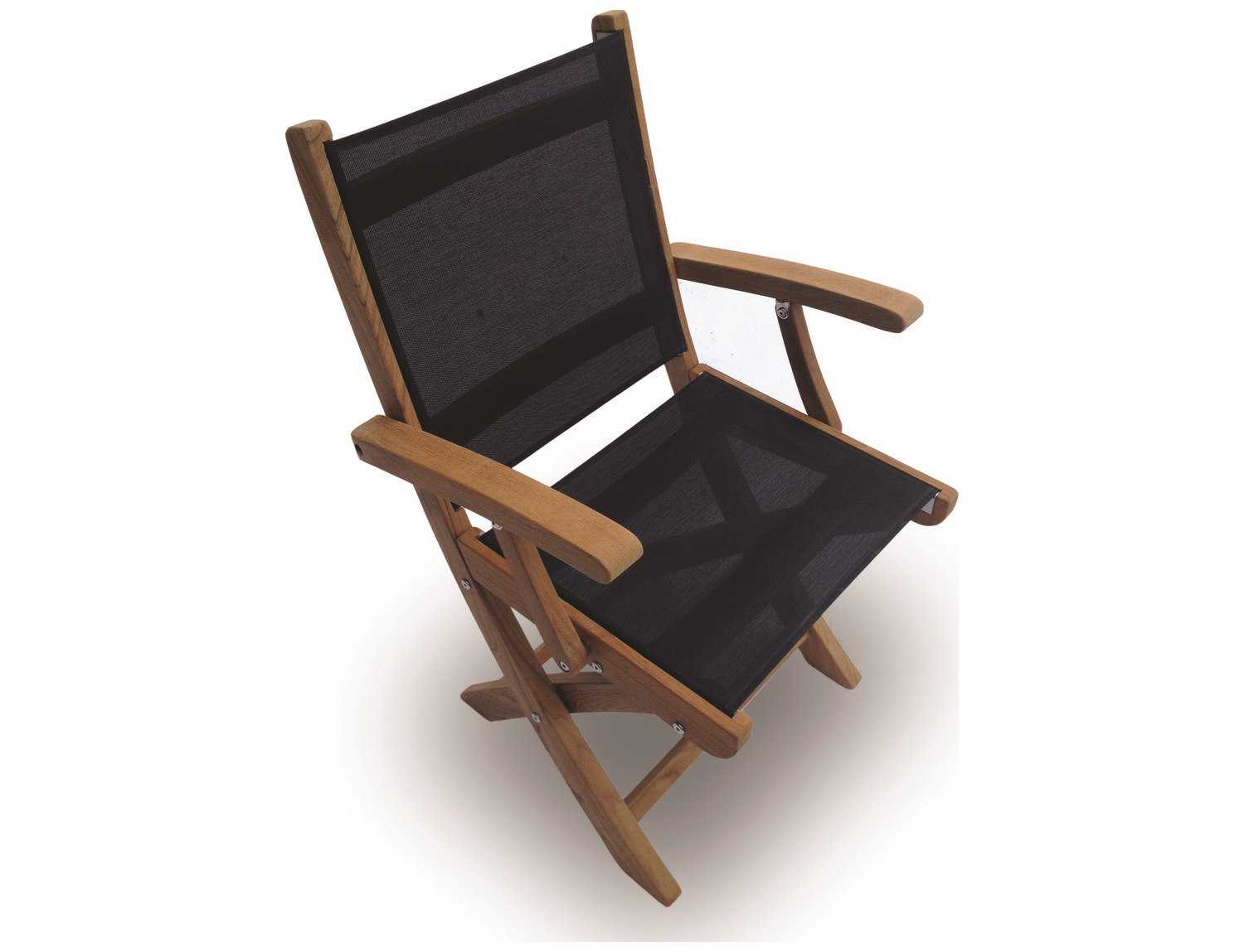 Royal Teak Collection Sailmate Black Sling Folding Outdoor Patio Dining Arm Chair