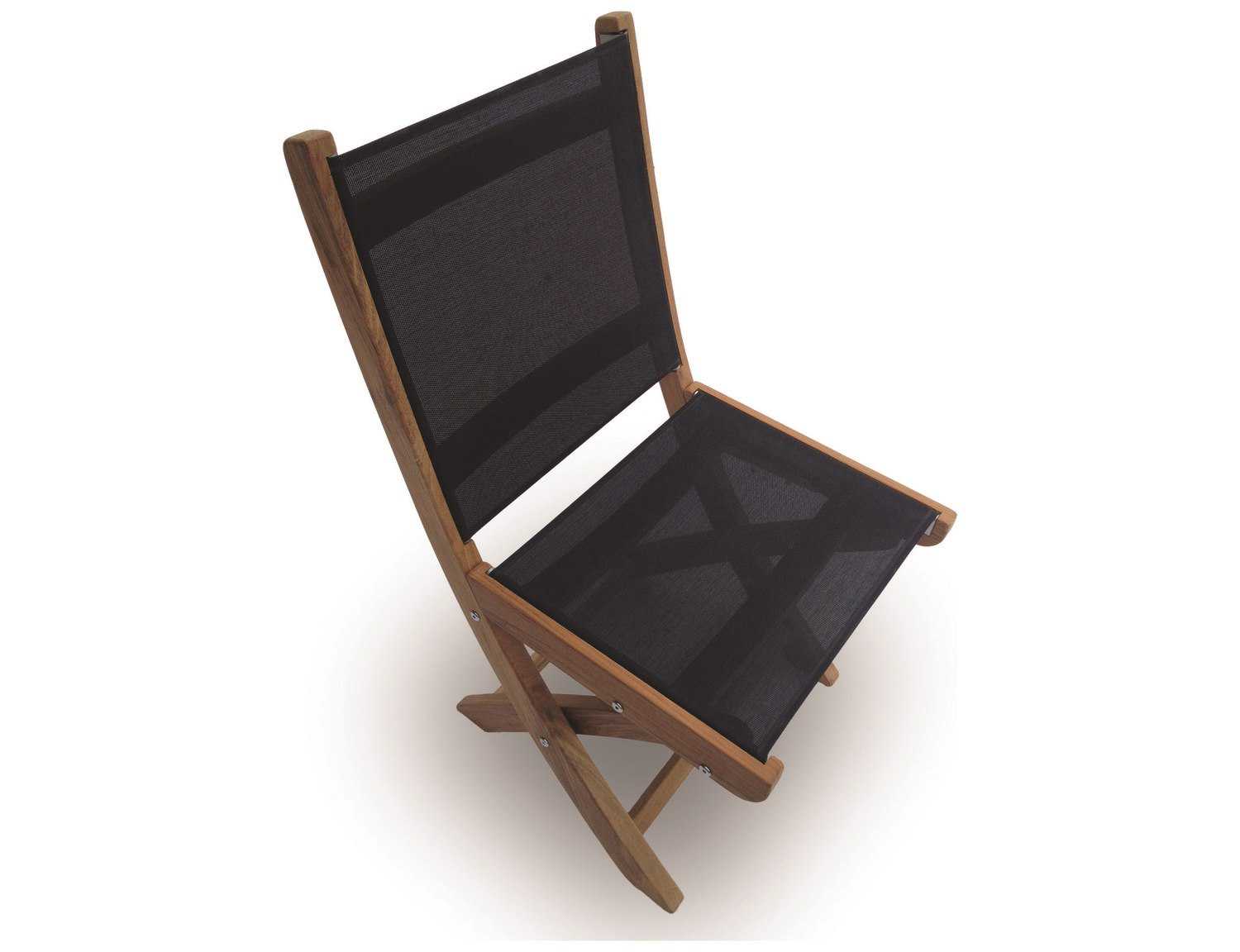 Royal Teak Collection Sailmate Black Sling Folding Outdoor Dining Side Chair