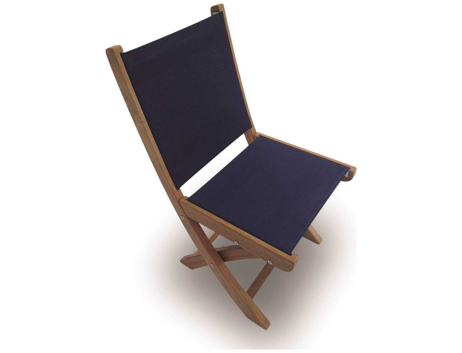 Royal Teak Collection Sailmate Navy Sling Folding Patio Dining Side Chair