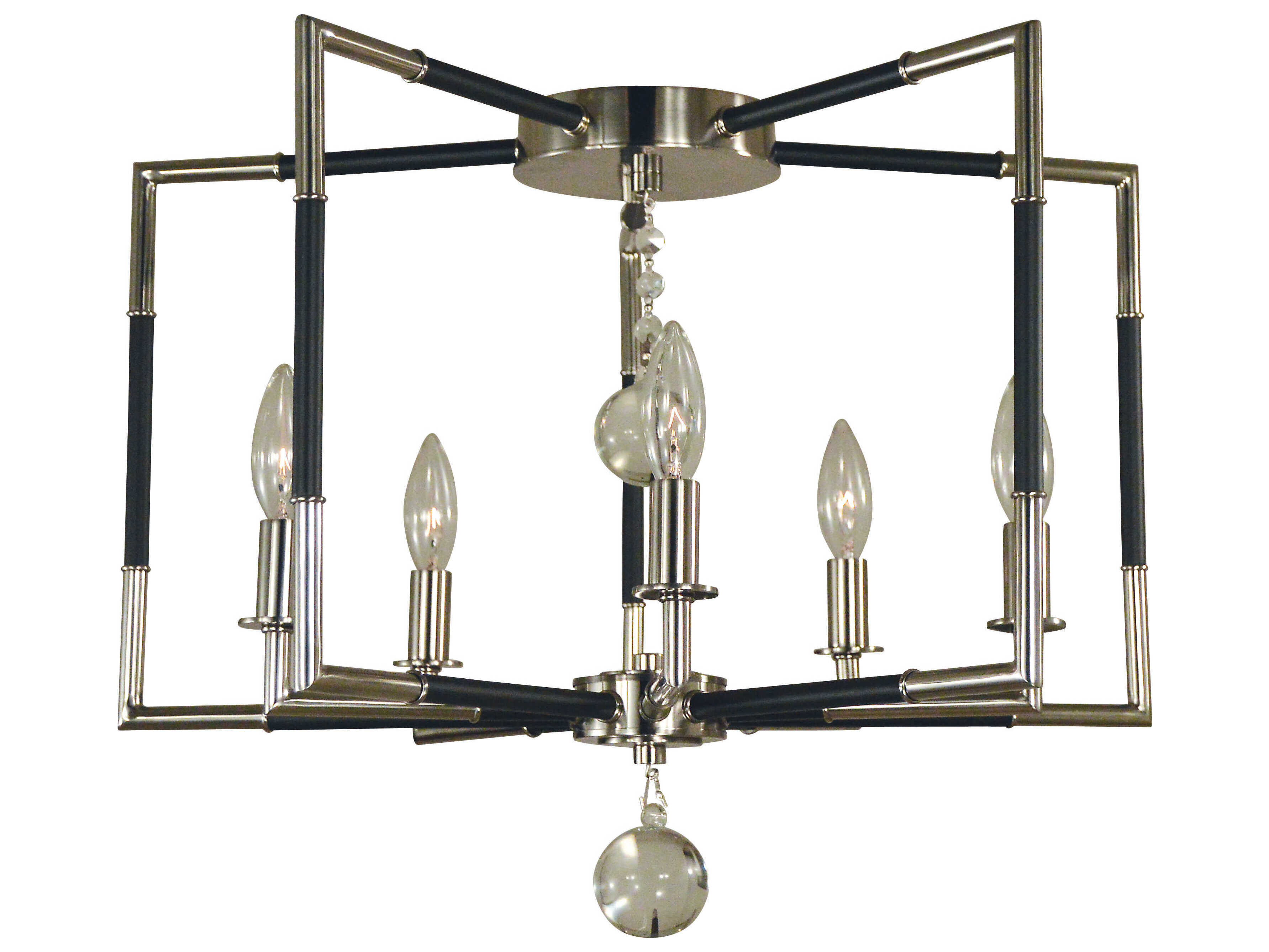 Framburg Felicity 5-Light Polished Nickel Matte Black Accents Crystal Semi Flush Mount