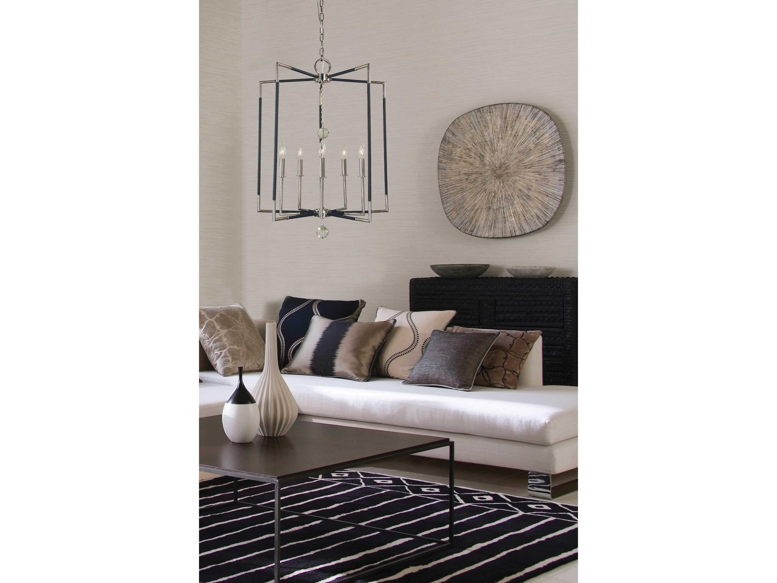 Framburg Felicity 5-Light Polished Nickel Matte Black Accents Crystal Candelabra Chandelier