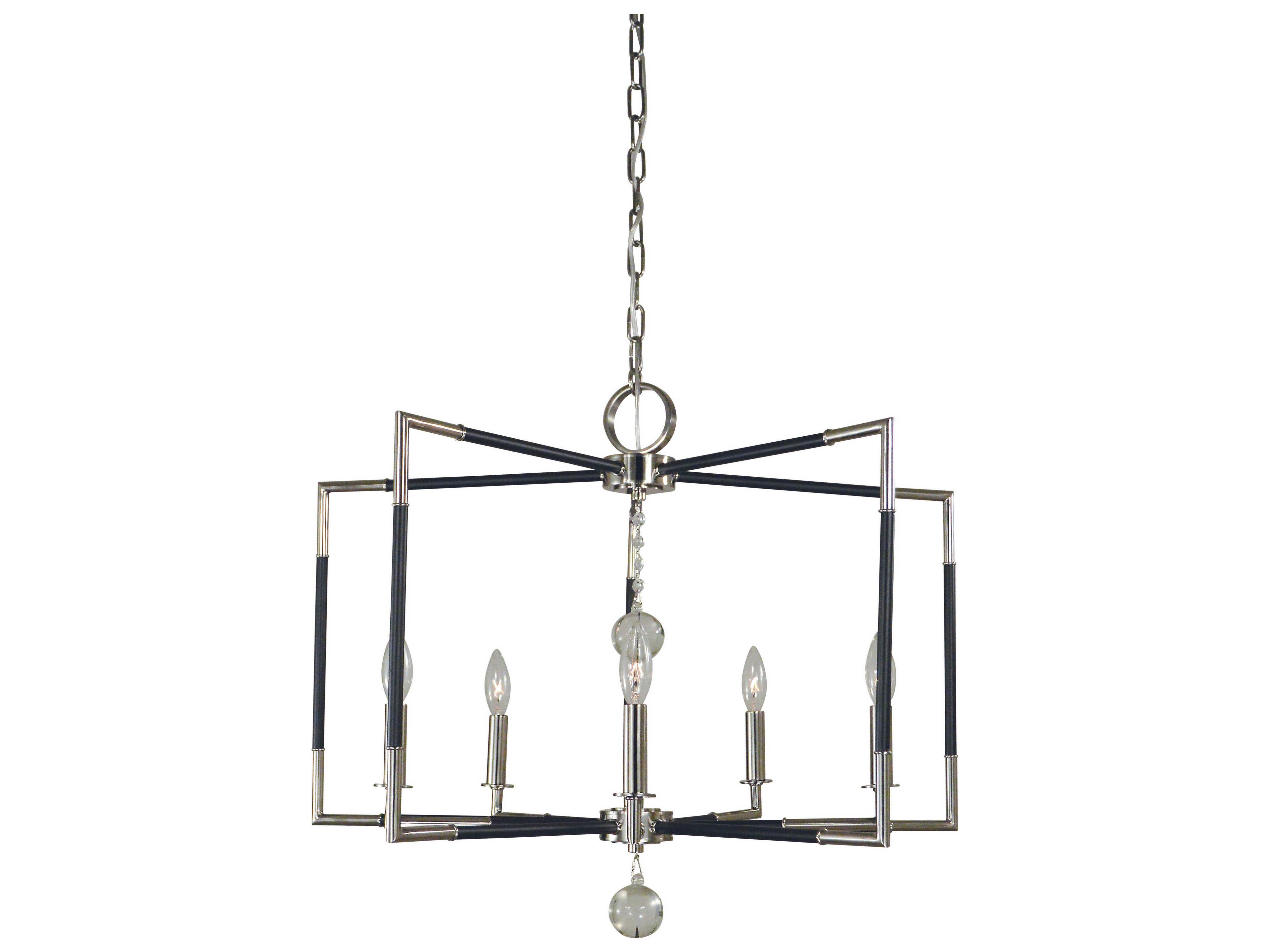 Framburg Felicity 5-Light Polished Nickel Matte Black Accents Candelabra Geometric Chandelier