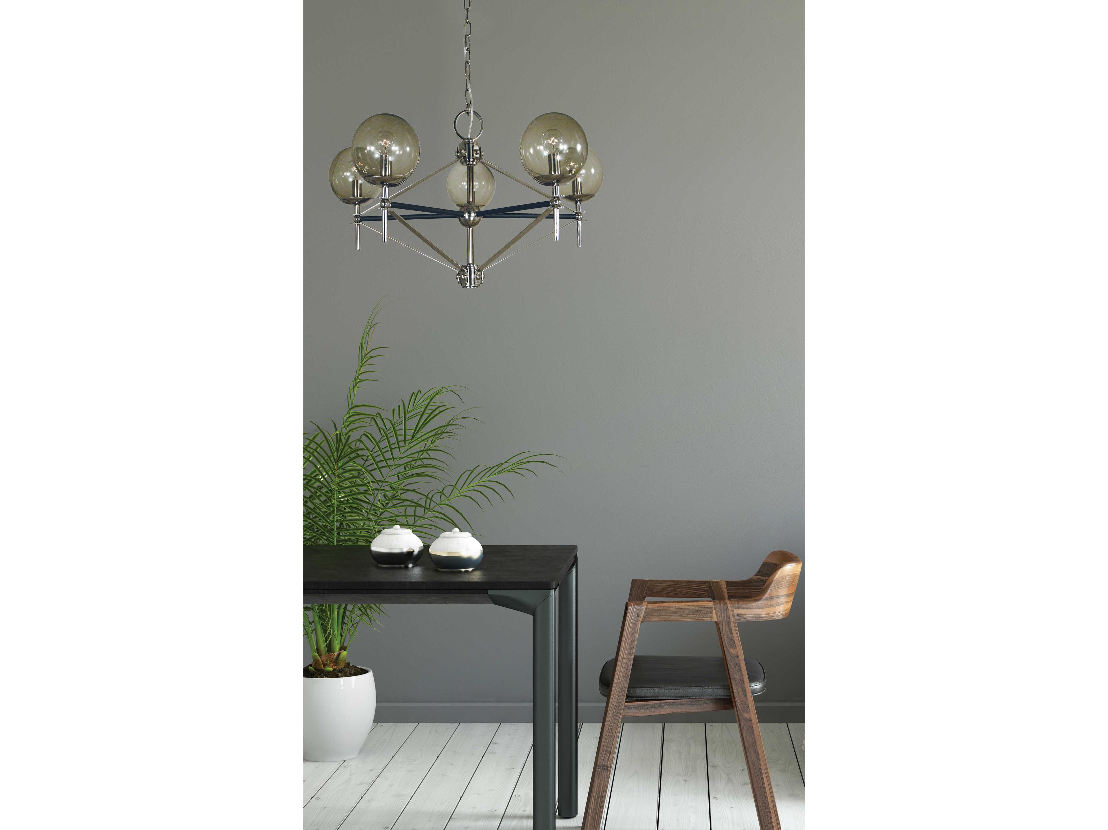 Framburg Calista 5-Light Polished Nickel Matte Black Accents Glass Globe Chandelier