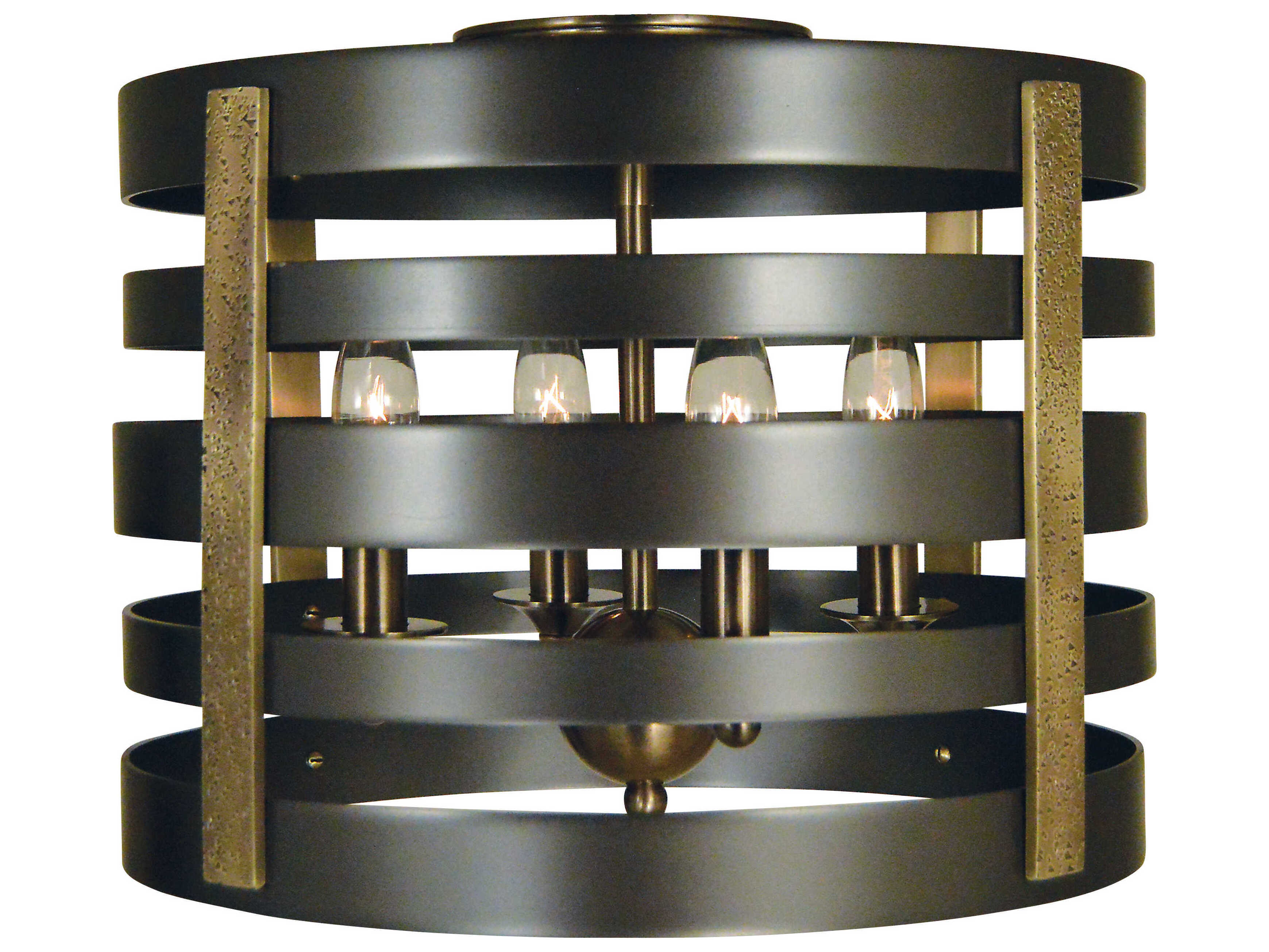 Framburg Pastoral 4-Light Mahogany Bronze Antique Brass Accents Round Semi Flush Mount