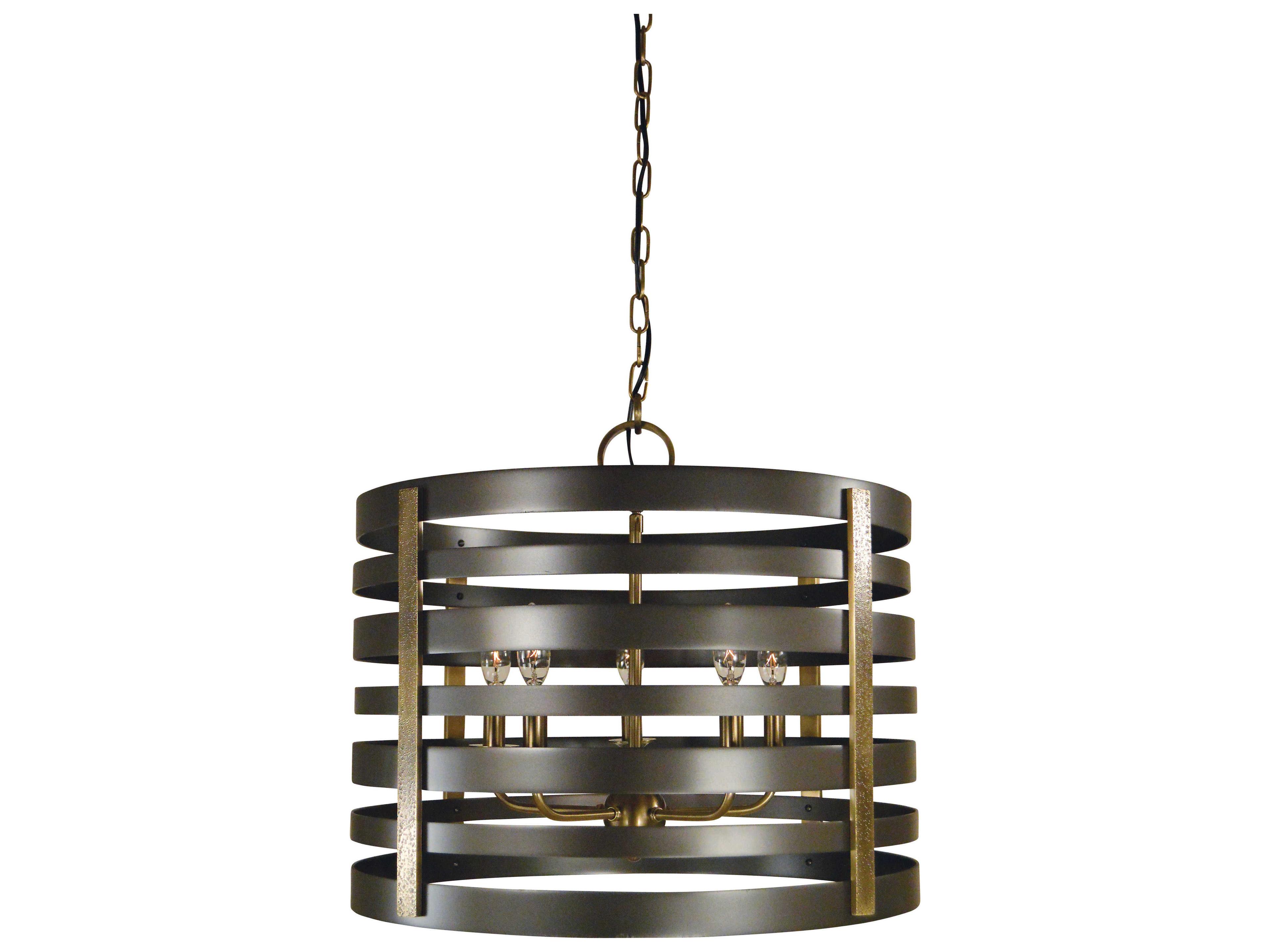 Framburg Pastoral 5-Light Mahogany Bronze Antique Brass Accents Candelabra Round Chandelier