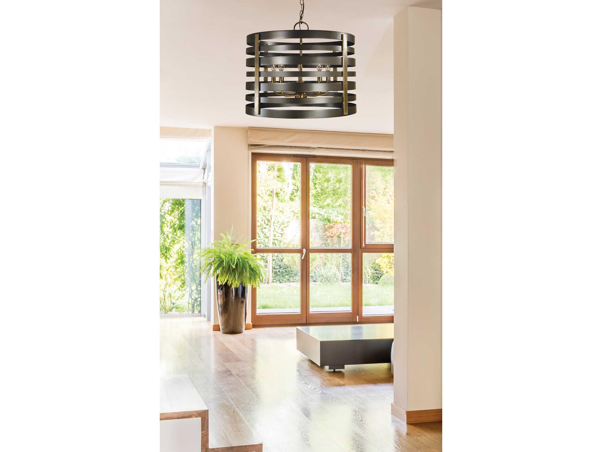 Framburg Pastoral 5-Light Mahogany Bronze Antique Brass Accents Candelabra Round Chandelier