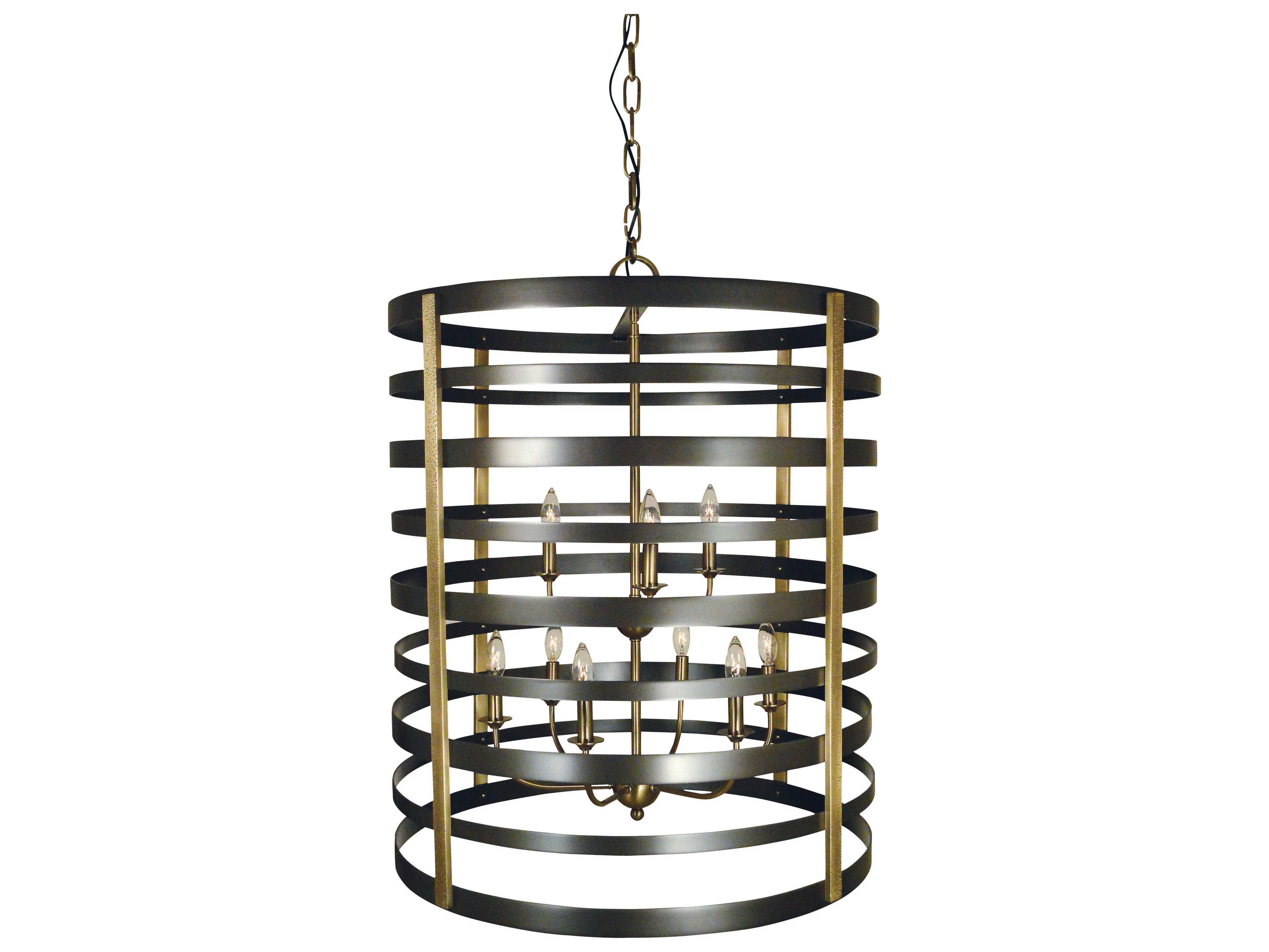 Framburg Pastoral 9-Light Mahogany Bronze Antique Brass Accents Candelabra Round Tiered Chandelier