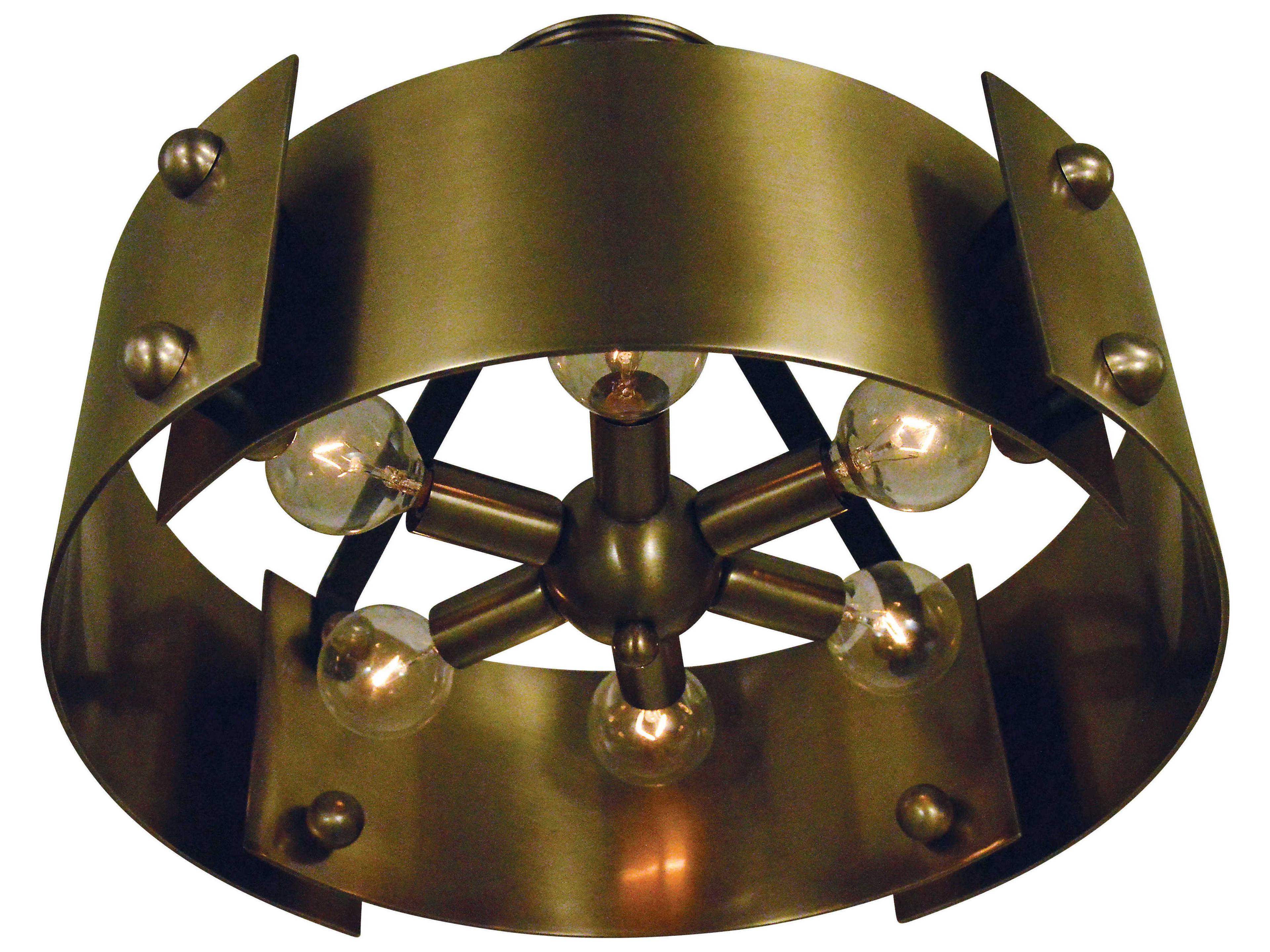 Framburg Lasalle 6-Light Antique Brass Matte Black Accents Round Semi Flush Mount