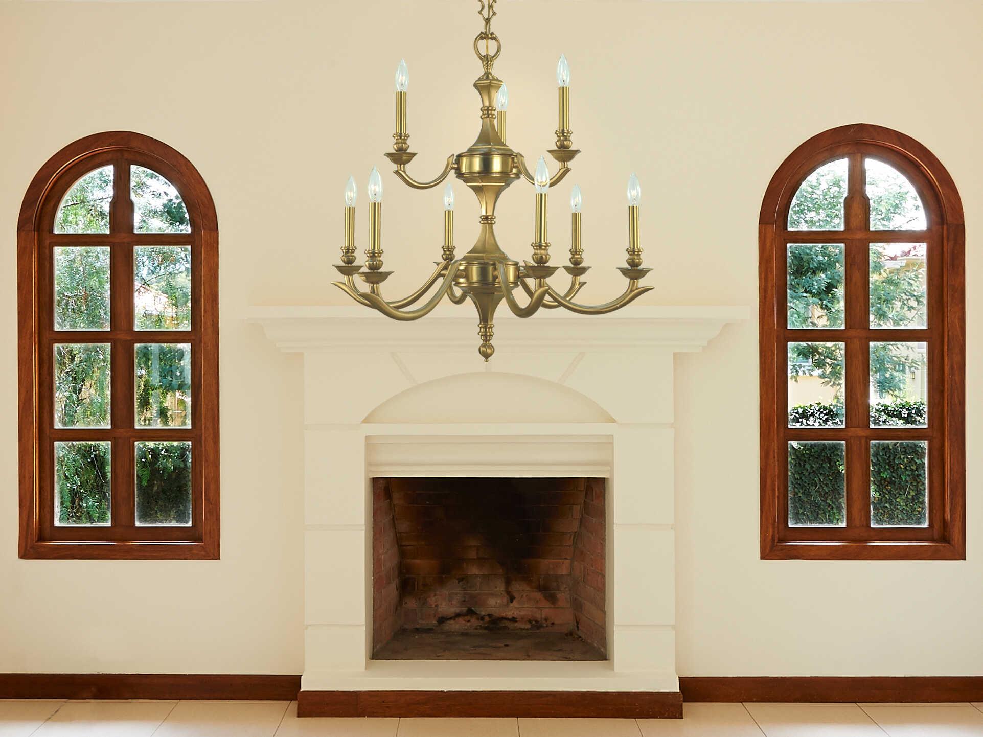 Framburg Scarsdale 9-Light Brushed Brass Traditional Candelabra Tiered Chandelier