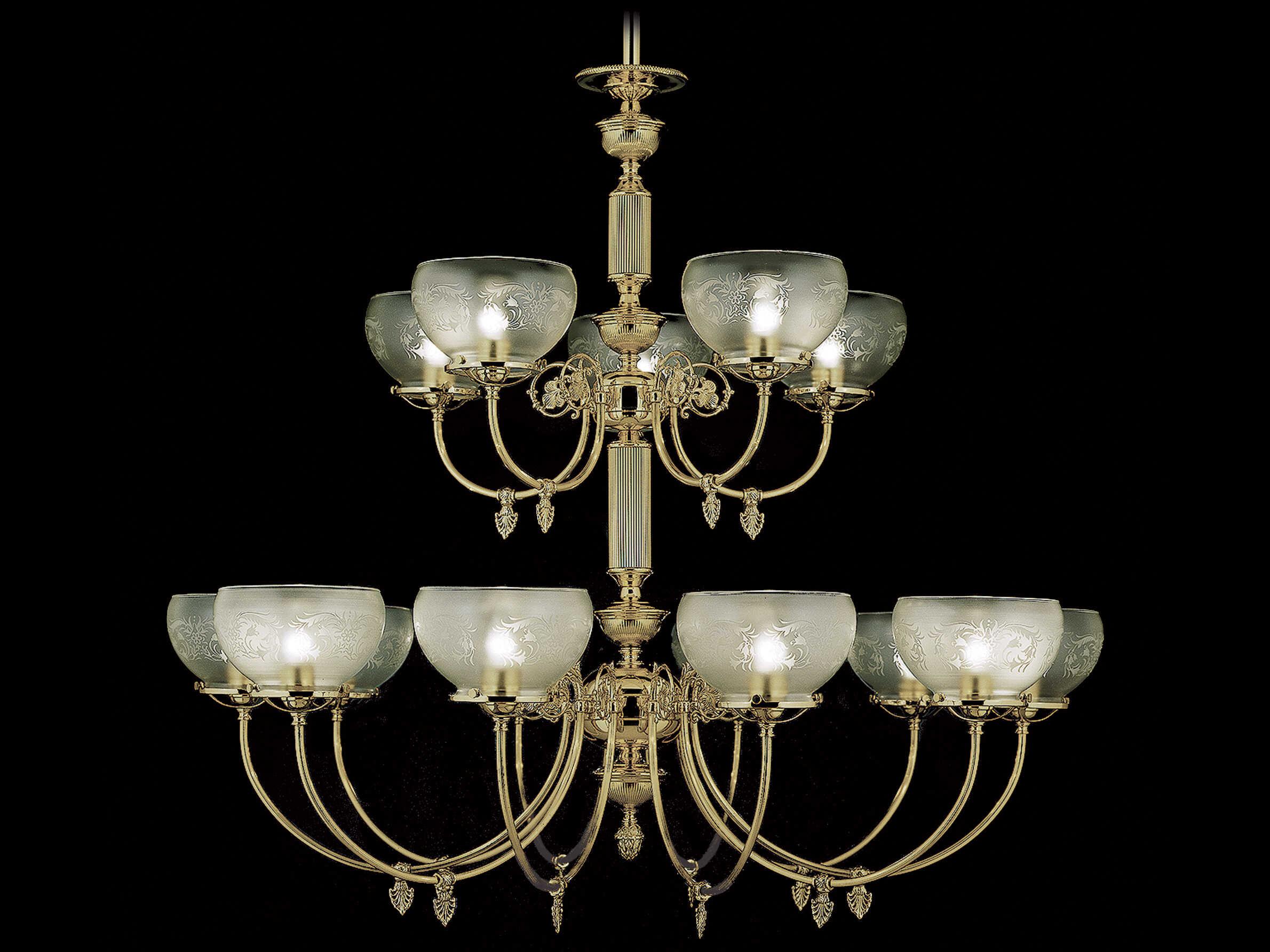 Framburg Chancery 15-Light Polished Brass Glass Bowl Tiered Chandelier