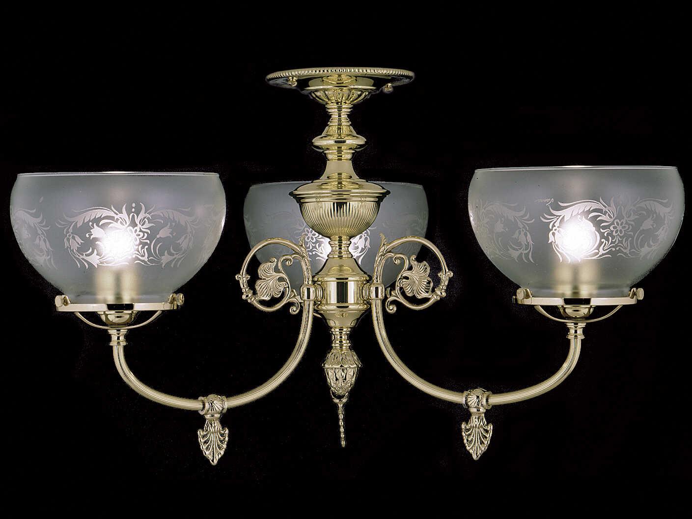 Framburg Chancery 3-Light Polished Brass Glass Bowl Semi Flush Mount