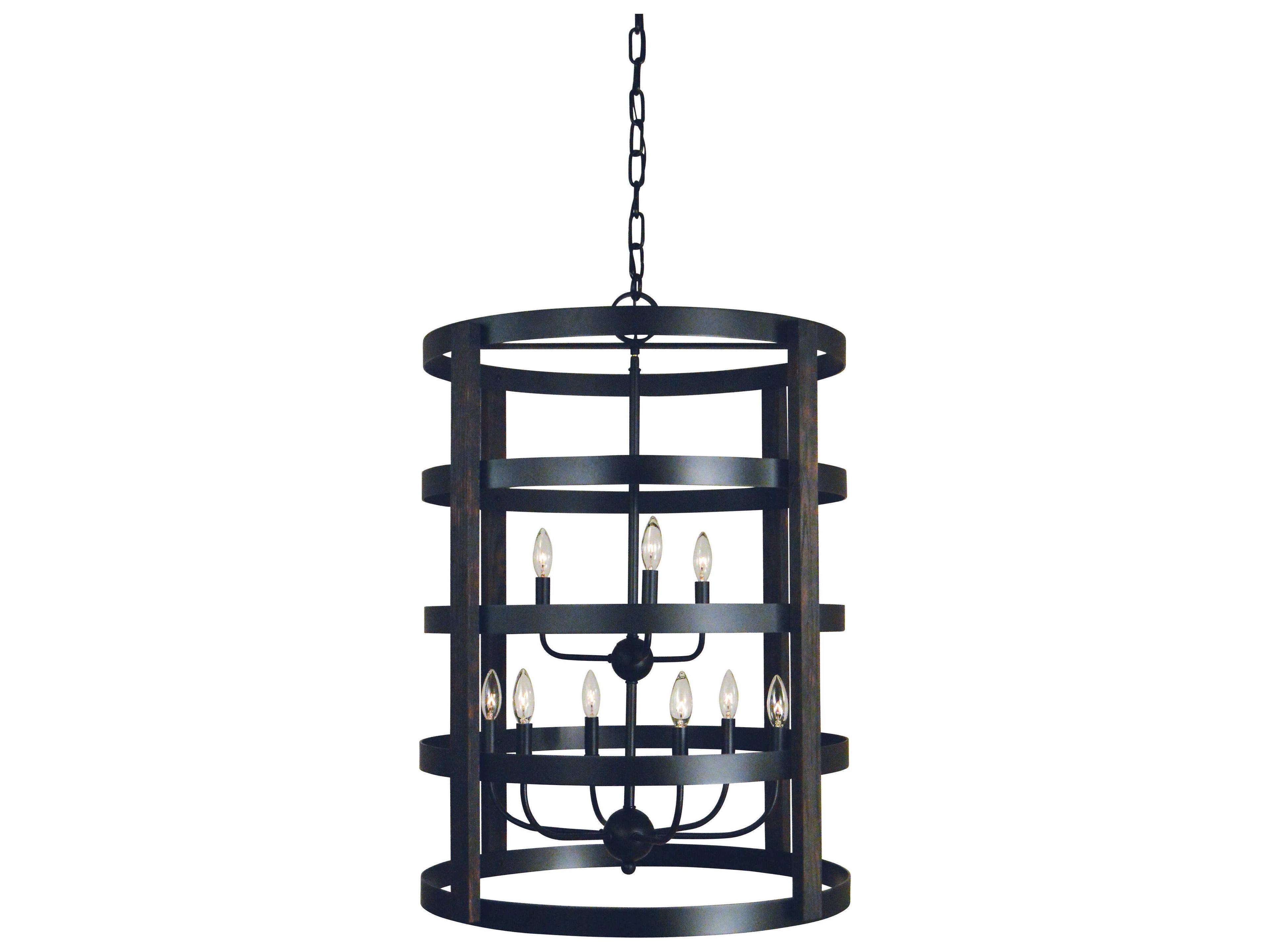 Framburg Homestead 9-Light Matte Black Cylinder Tiered Chandelier