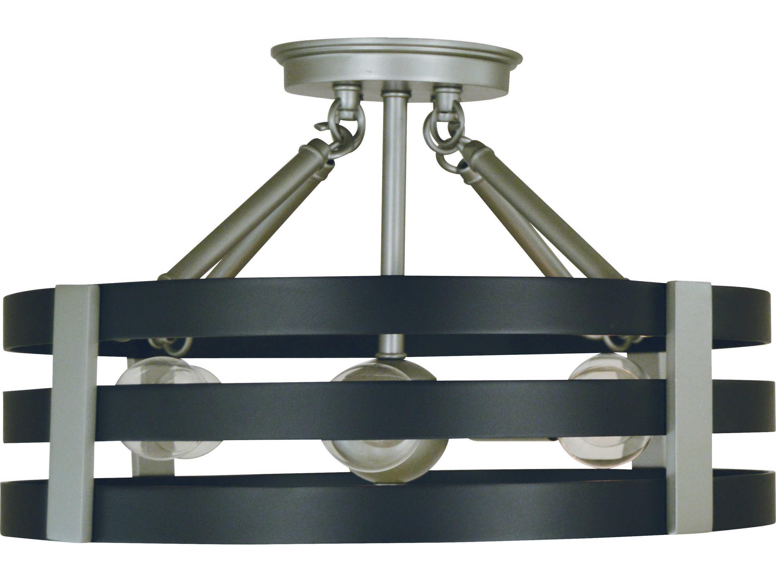 Framburg Luxe 6-Light Satin Pewter Matte Black Drum Semi Flush Mount