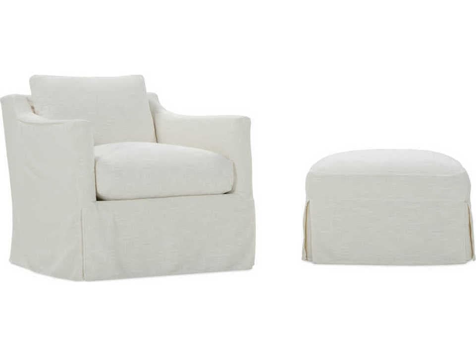 Rowe Madeline Swivel White Fabric Accent Chair with Slipcover
