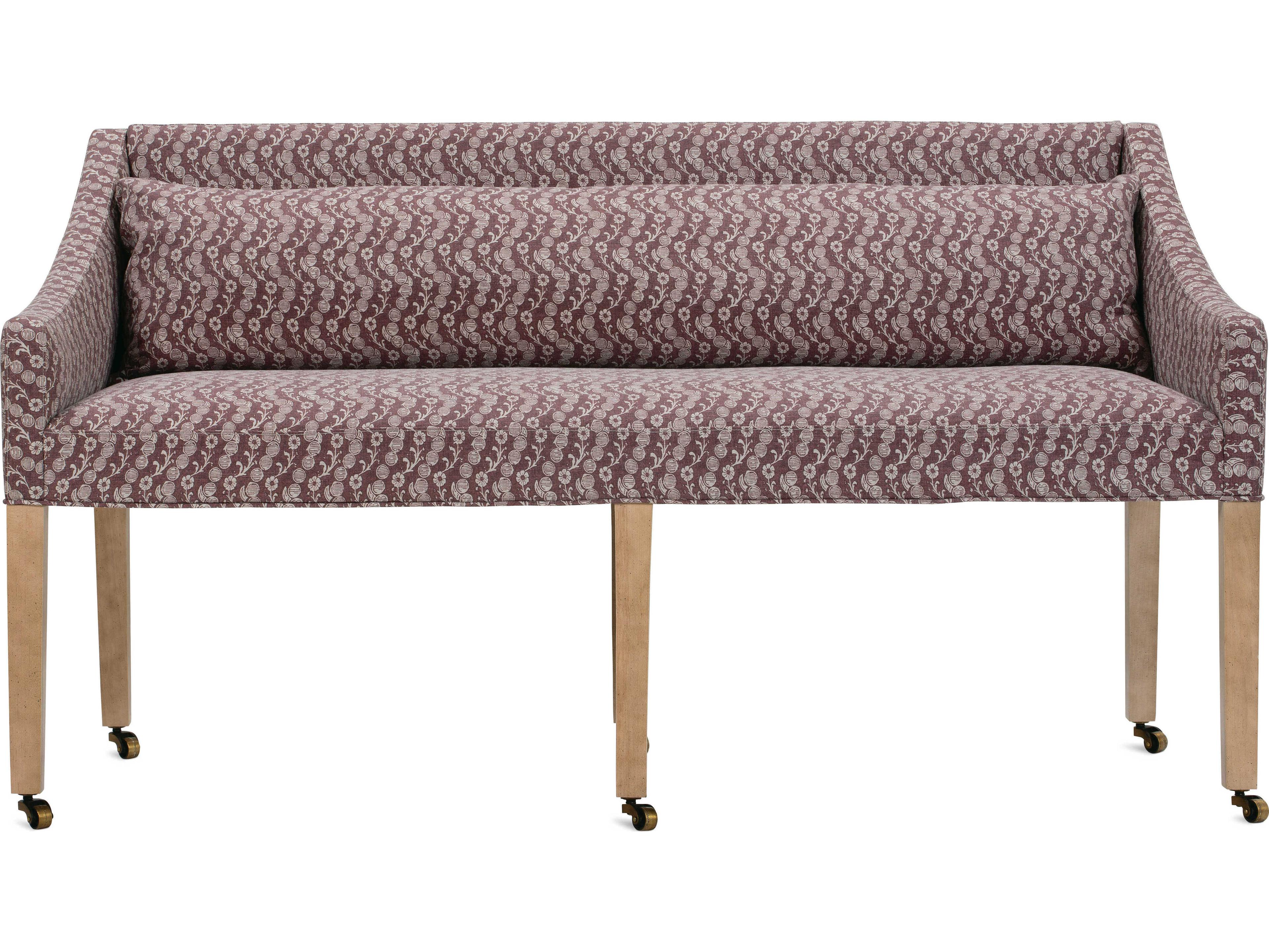 Rowe Odessa Washed Oak Burgundy Upholstered Accent Benc