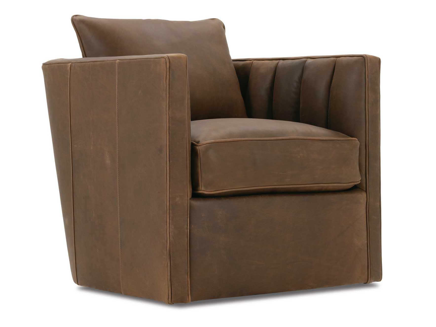 Rowe Kitt Swivel Brown Leather Accent Chair