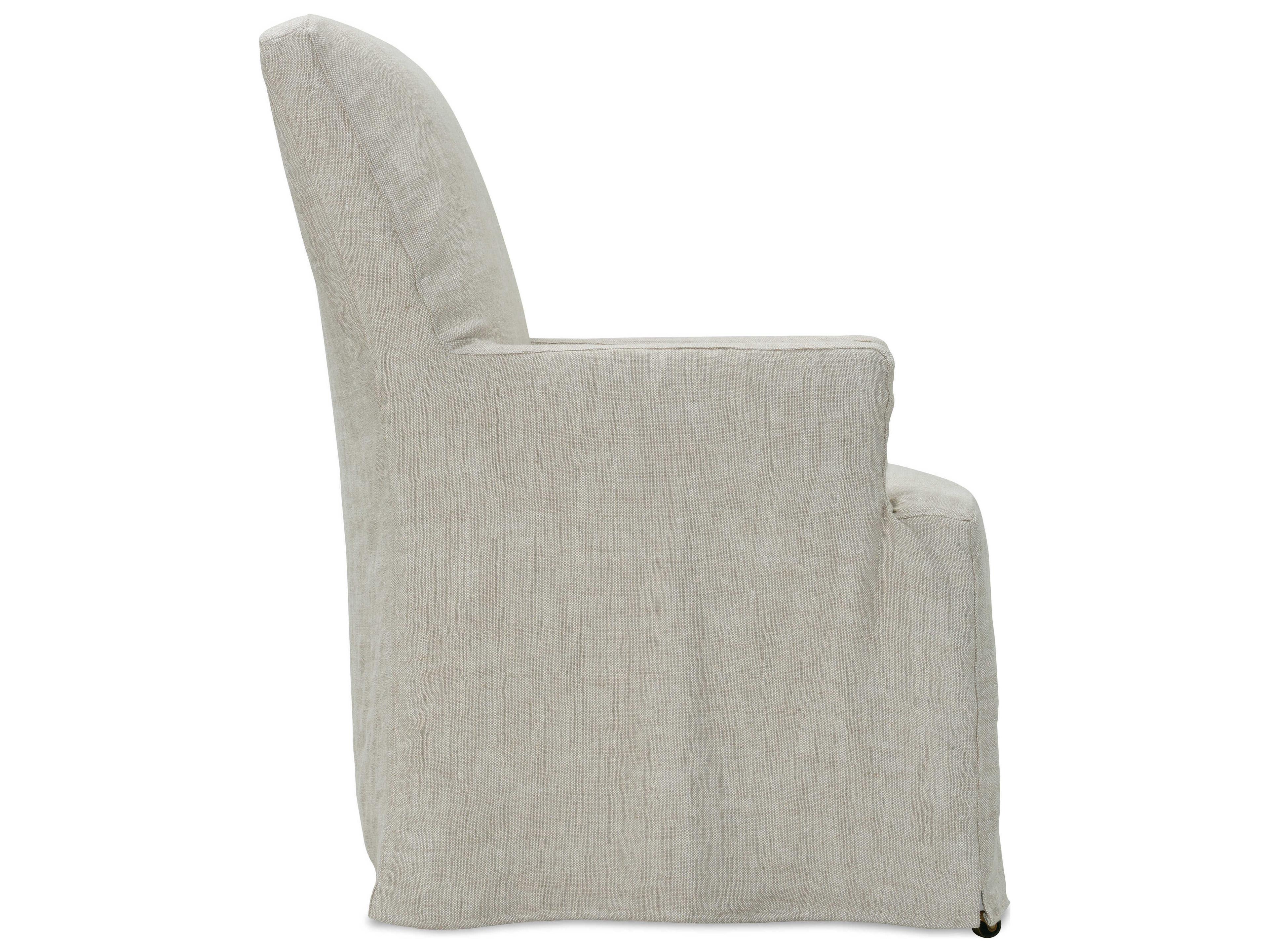 Rowe Finch Beige Upholstered Arm Dining Chair with Silpcover