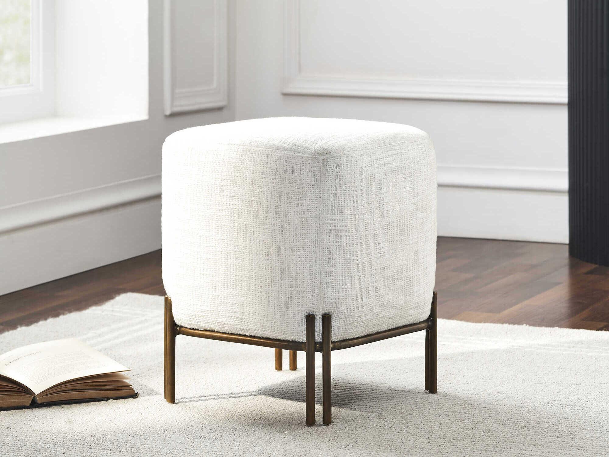 Renwil Meline Ivory Beige Upholstered Accent Stool
