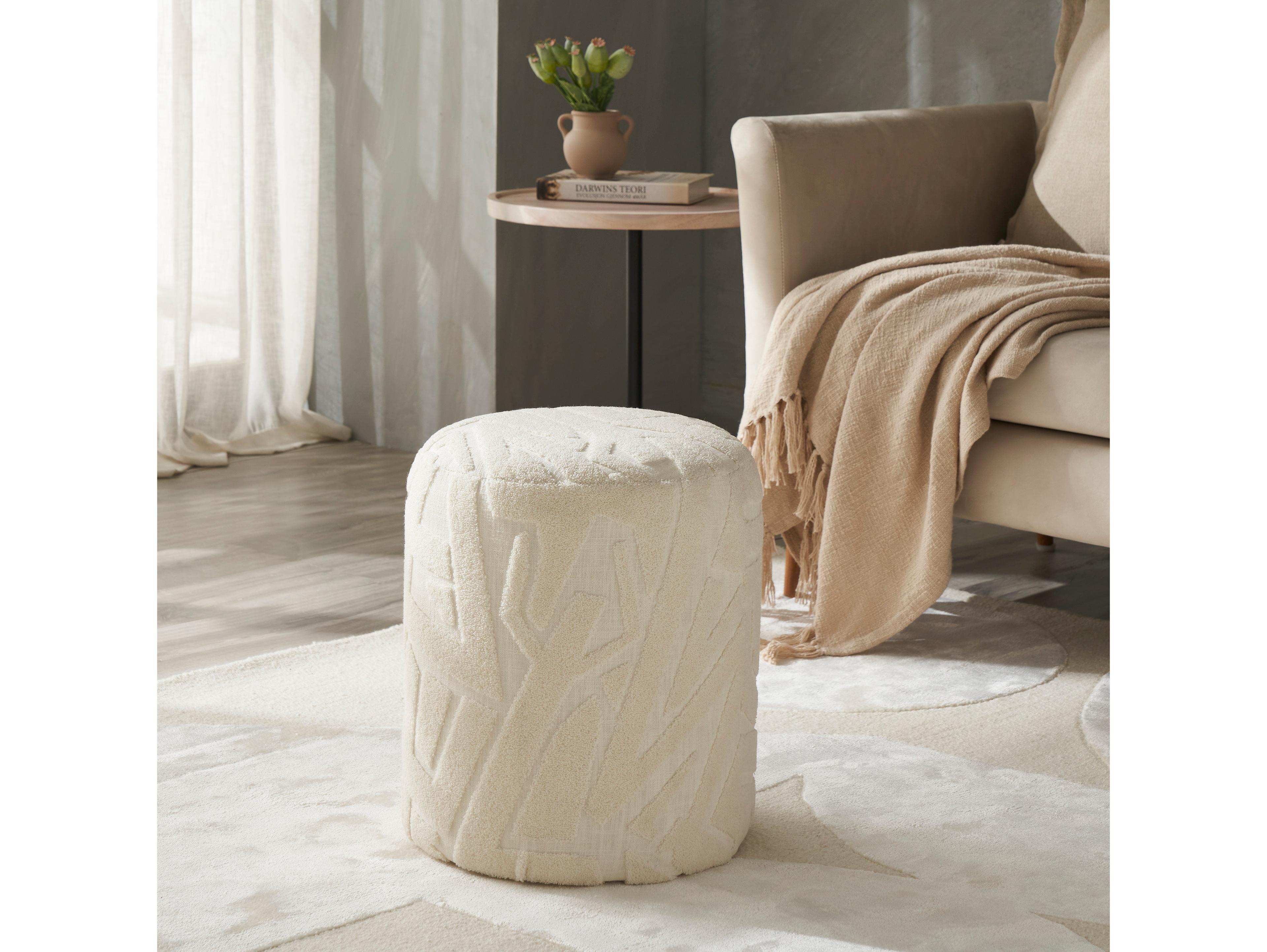 Renwil Trento Ivory White Upholstered Accent Stool