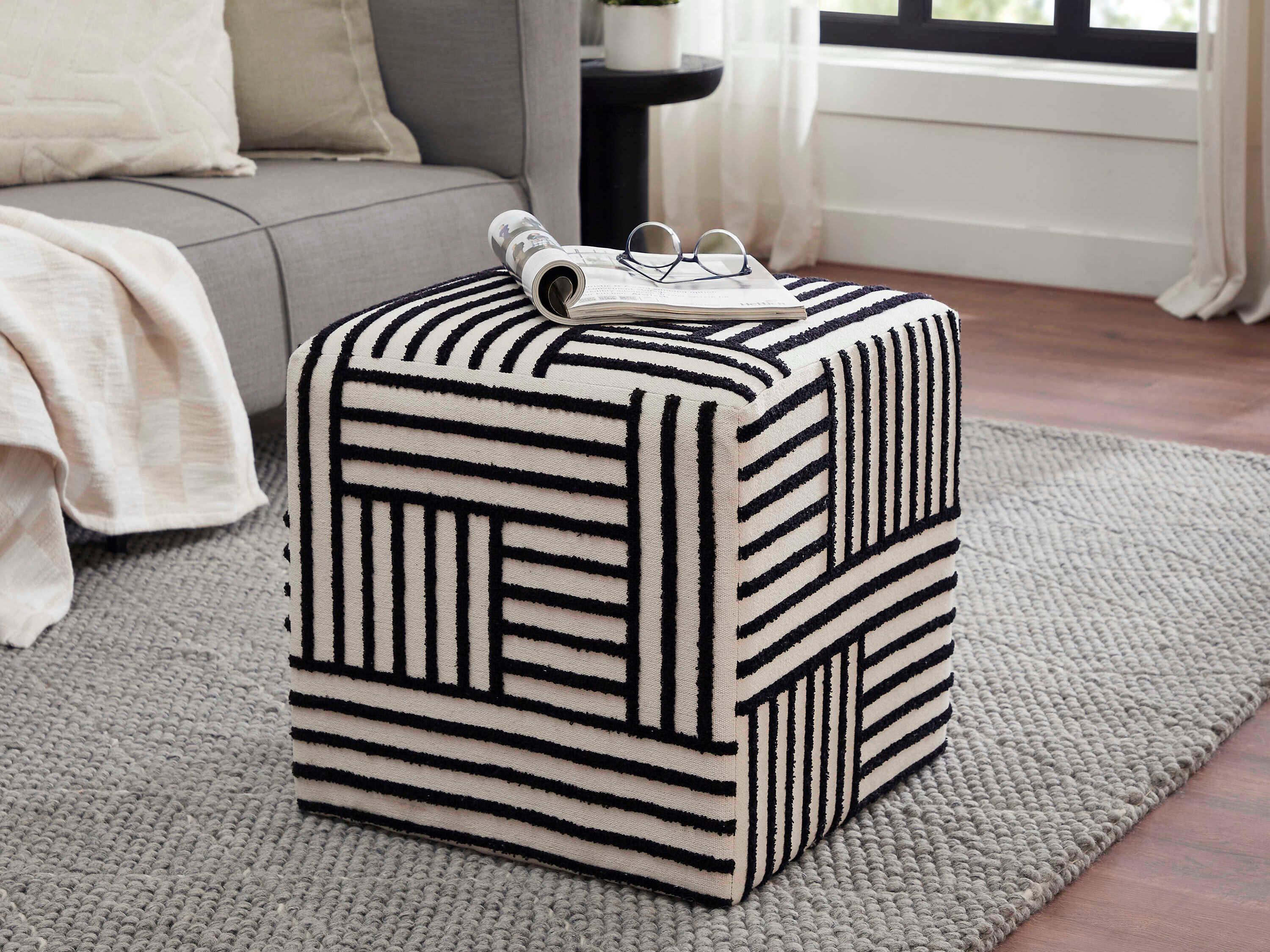 Renwil Monti Black Upholstered Ottoman