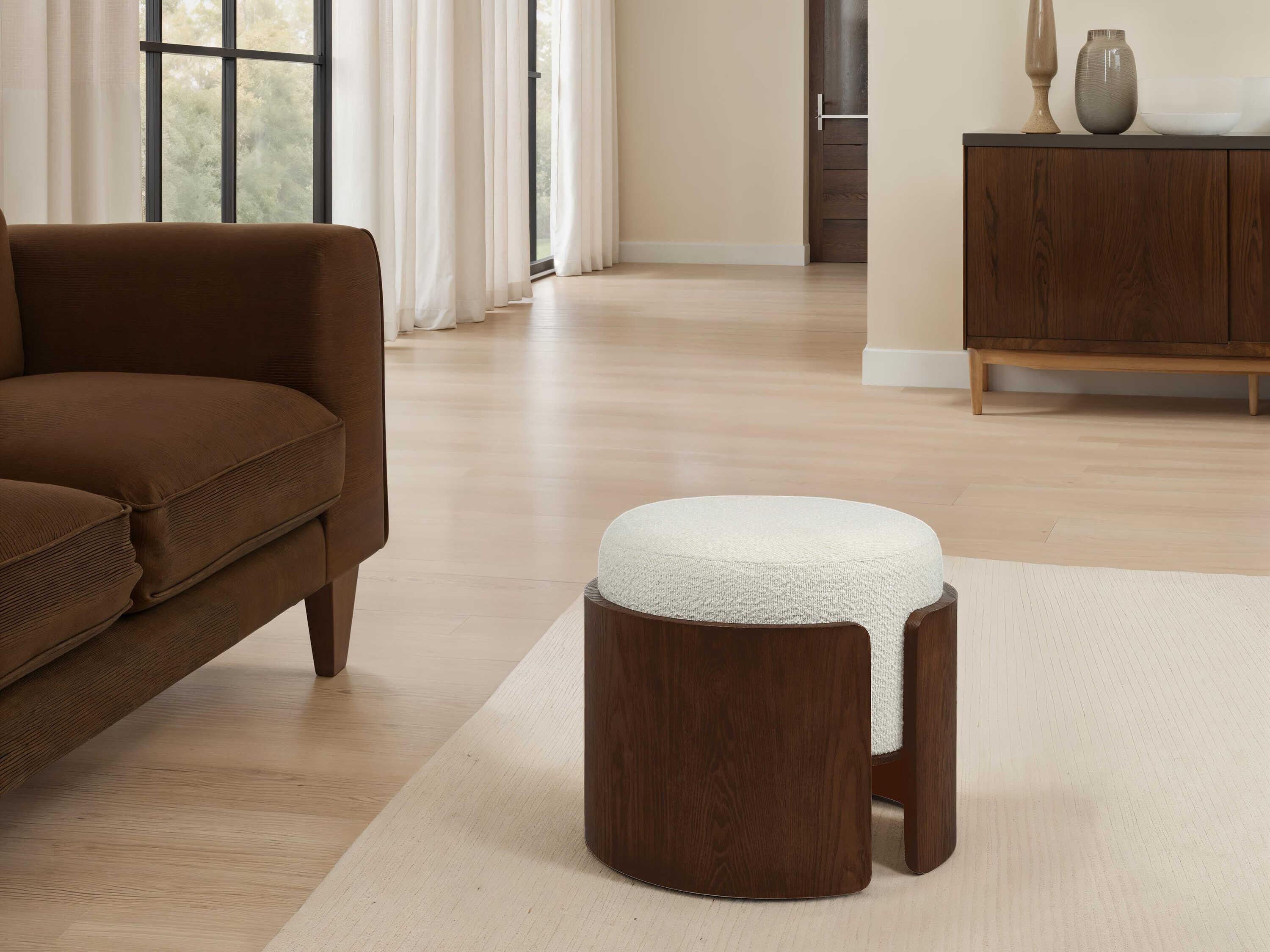 Renwil Capsula Walnut Veneer Brown Upholstered Ottoman