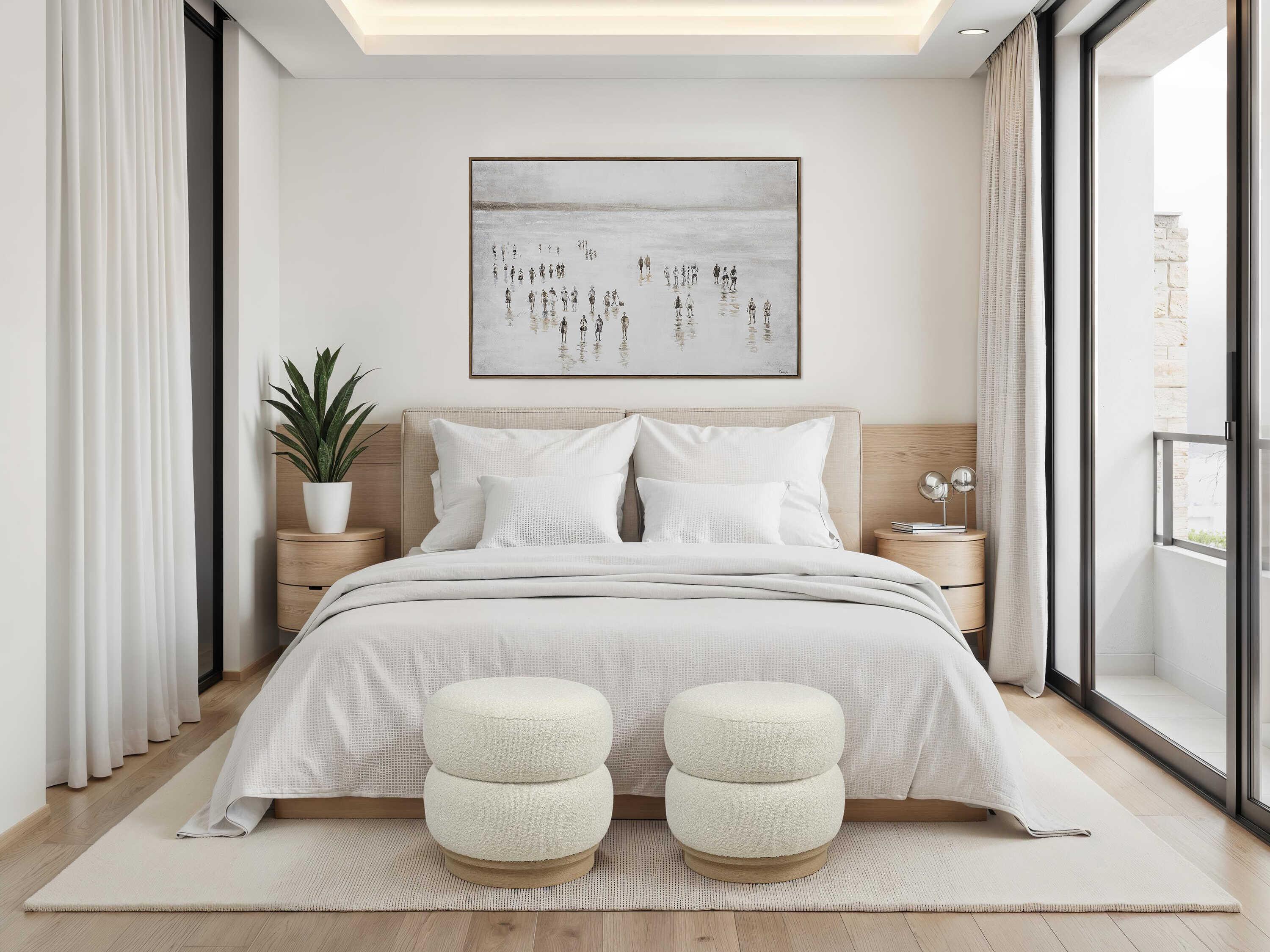 Renwil Miele Ivory Beige Upholstered Ottoman