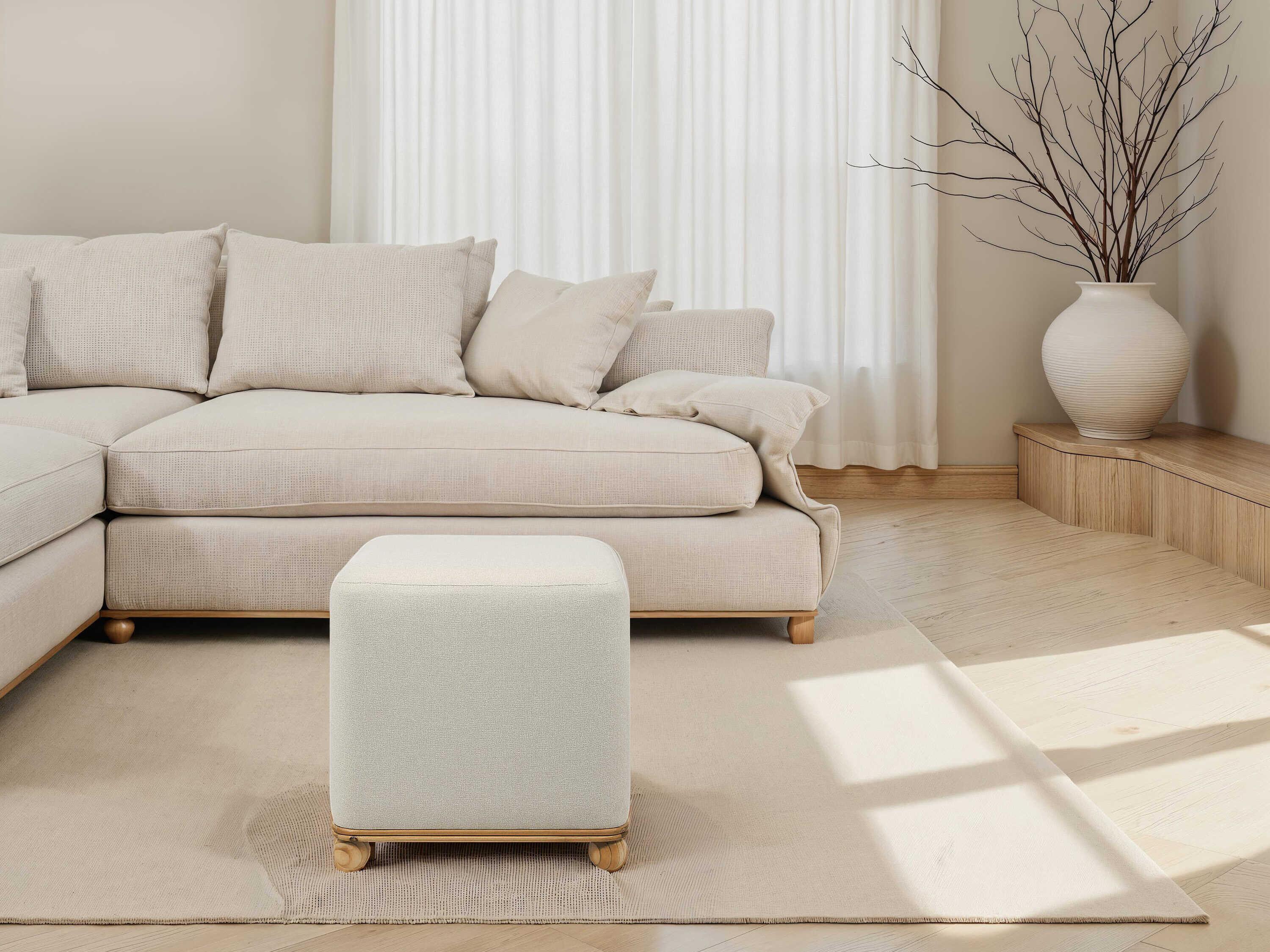 Renwil Sines Natural Beige Upholstered Ottoman