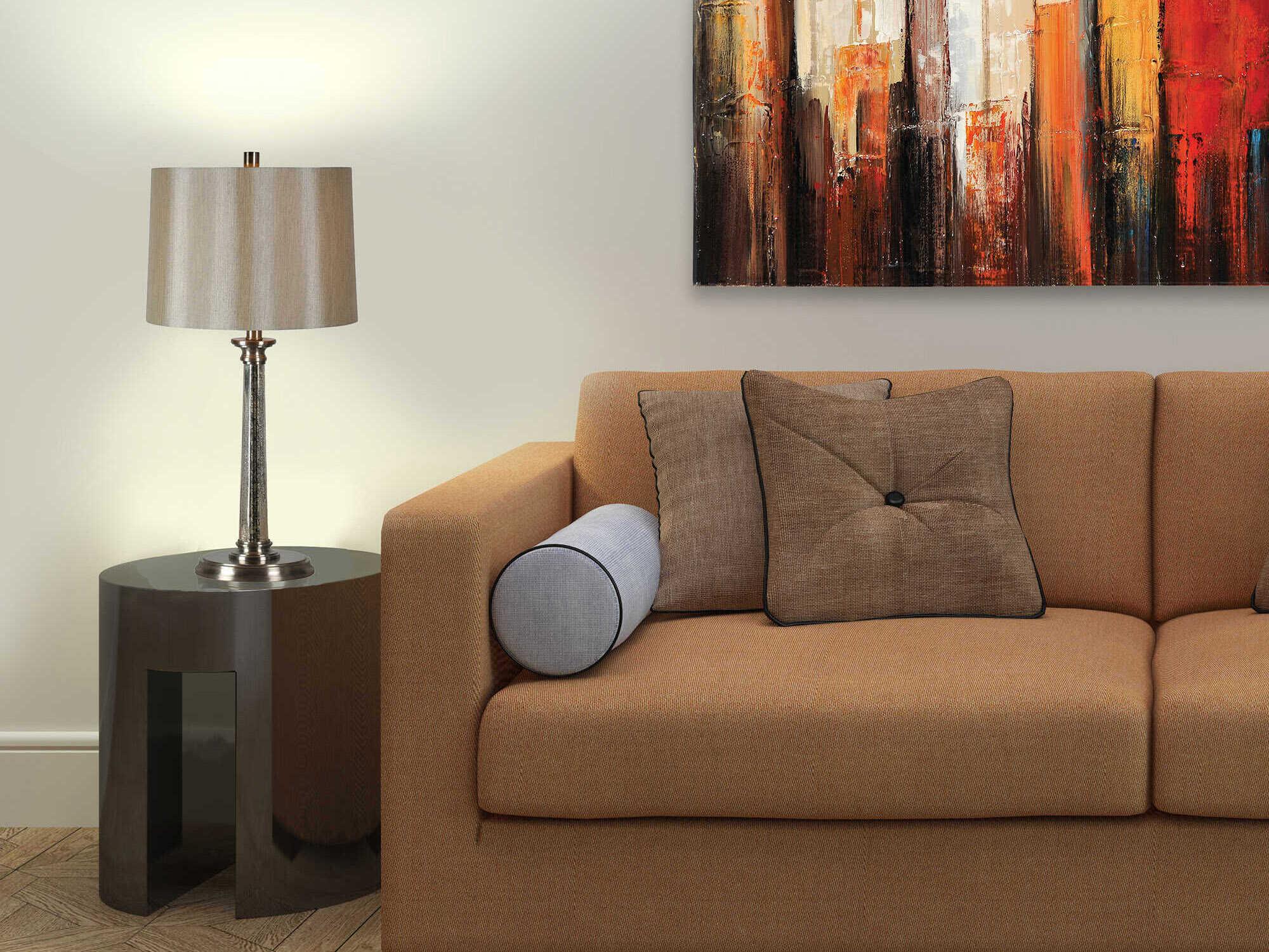 Renwil Brooks Satin Nickel Champagne Linen Buffet Lamp Set of 2