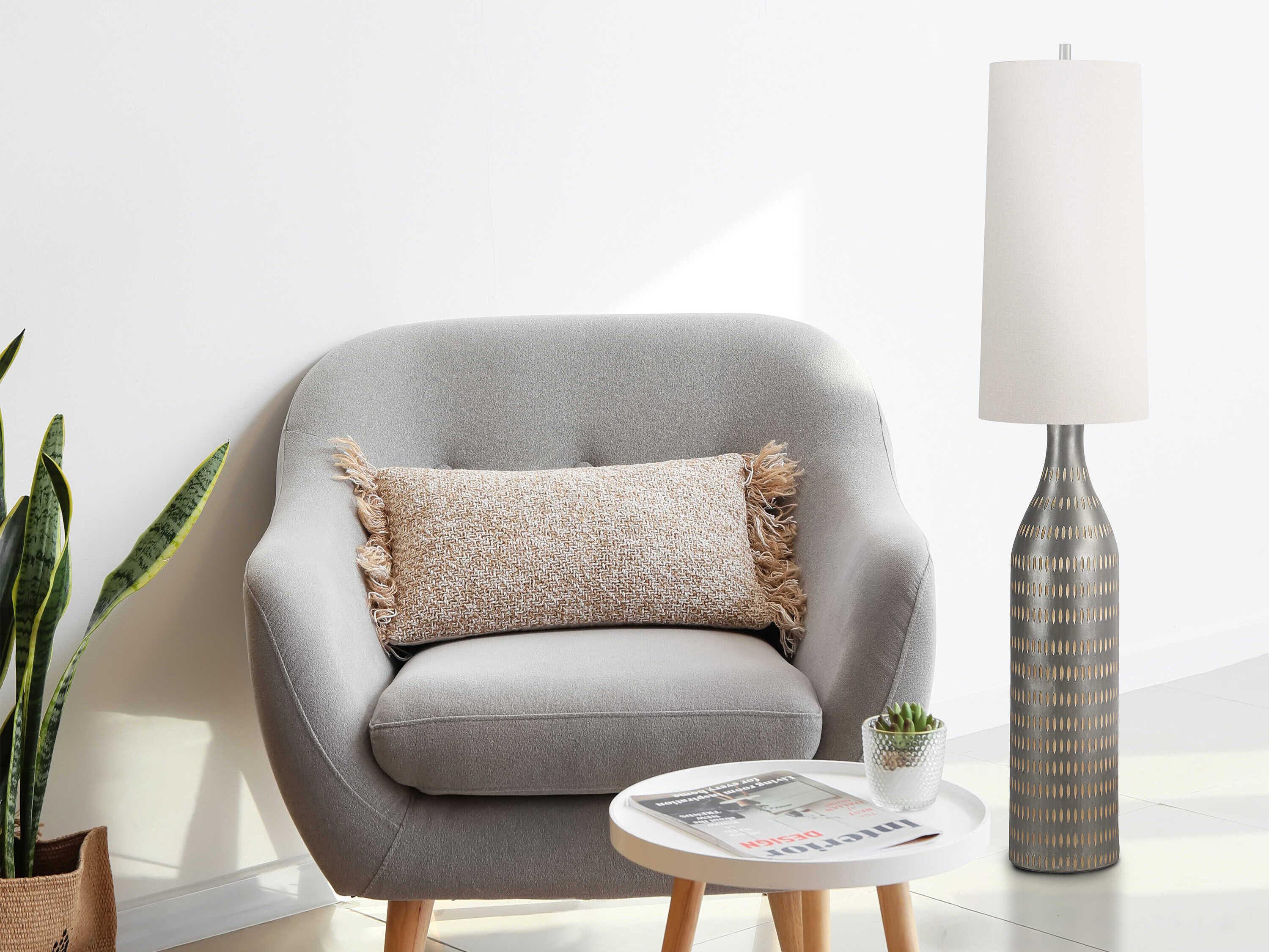 Renwil Crake Painted Dark Brown Oatmeal Linen Floor Lamp