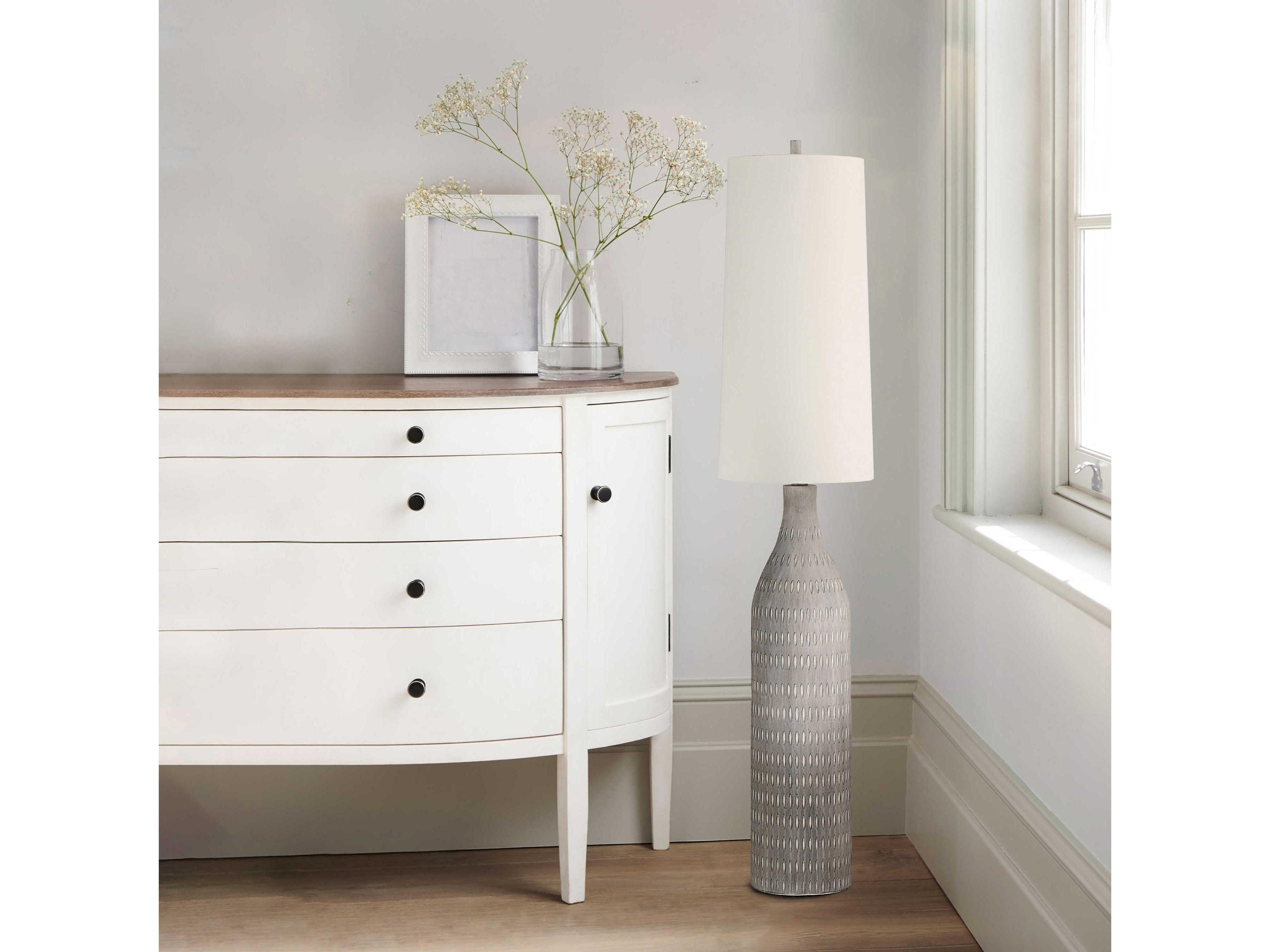 Renwil Crimsom Painted Cream Ivory Linen Off White Floor Lamp