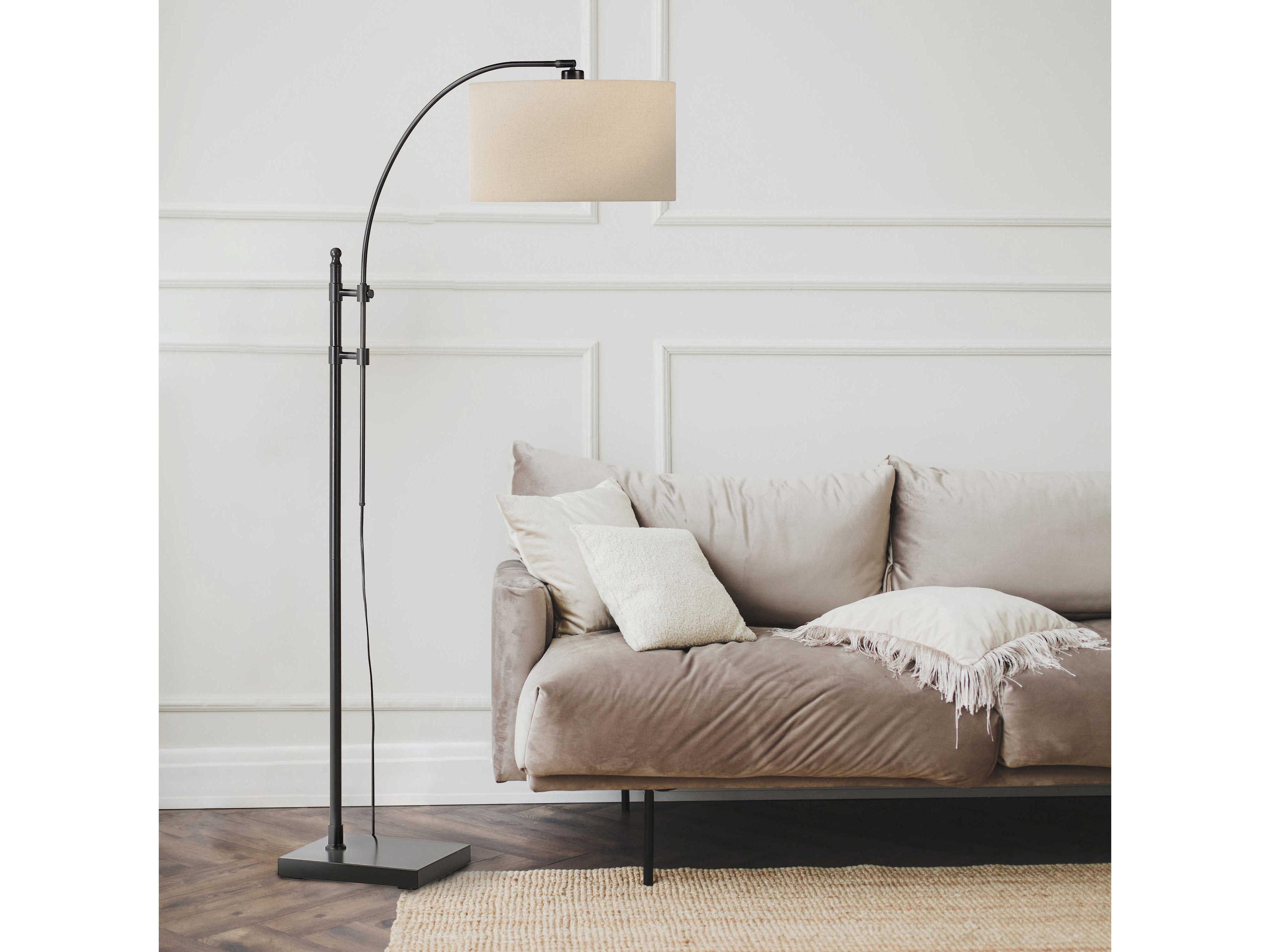 Renwil Crystal Powder Coated Matte Black Oatmeal Linen Floor Lamp