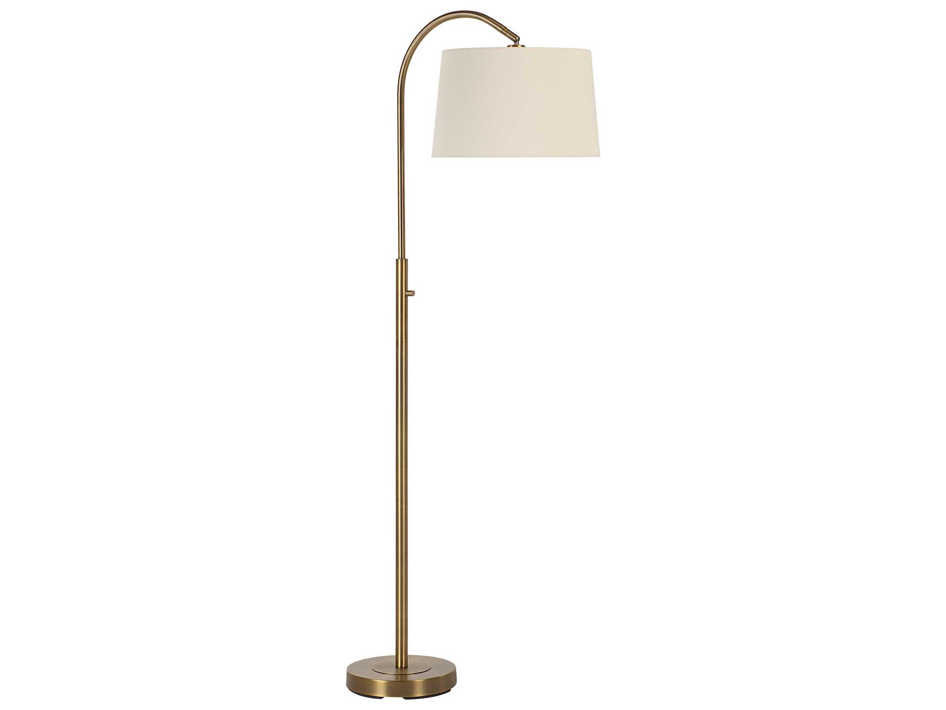 Renwil Moulton Plated Dark Antique Brushed Brass Ivory Linen Floor Lamp
