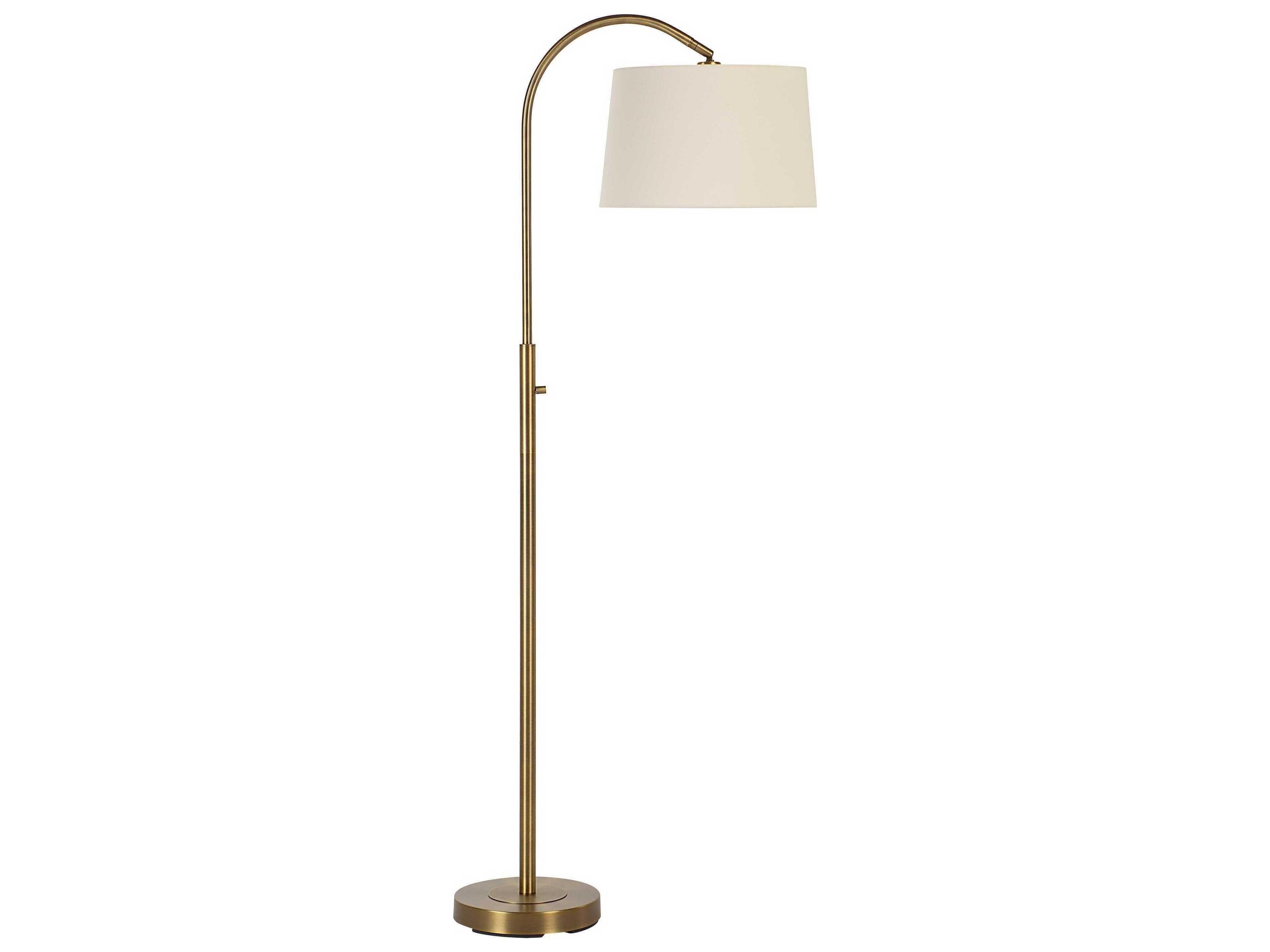 Renwil Moulton Plated Dark Antique Brushed Brass Ivory Linen Floor Lamp