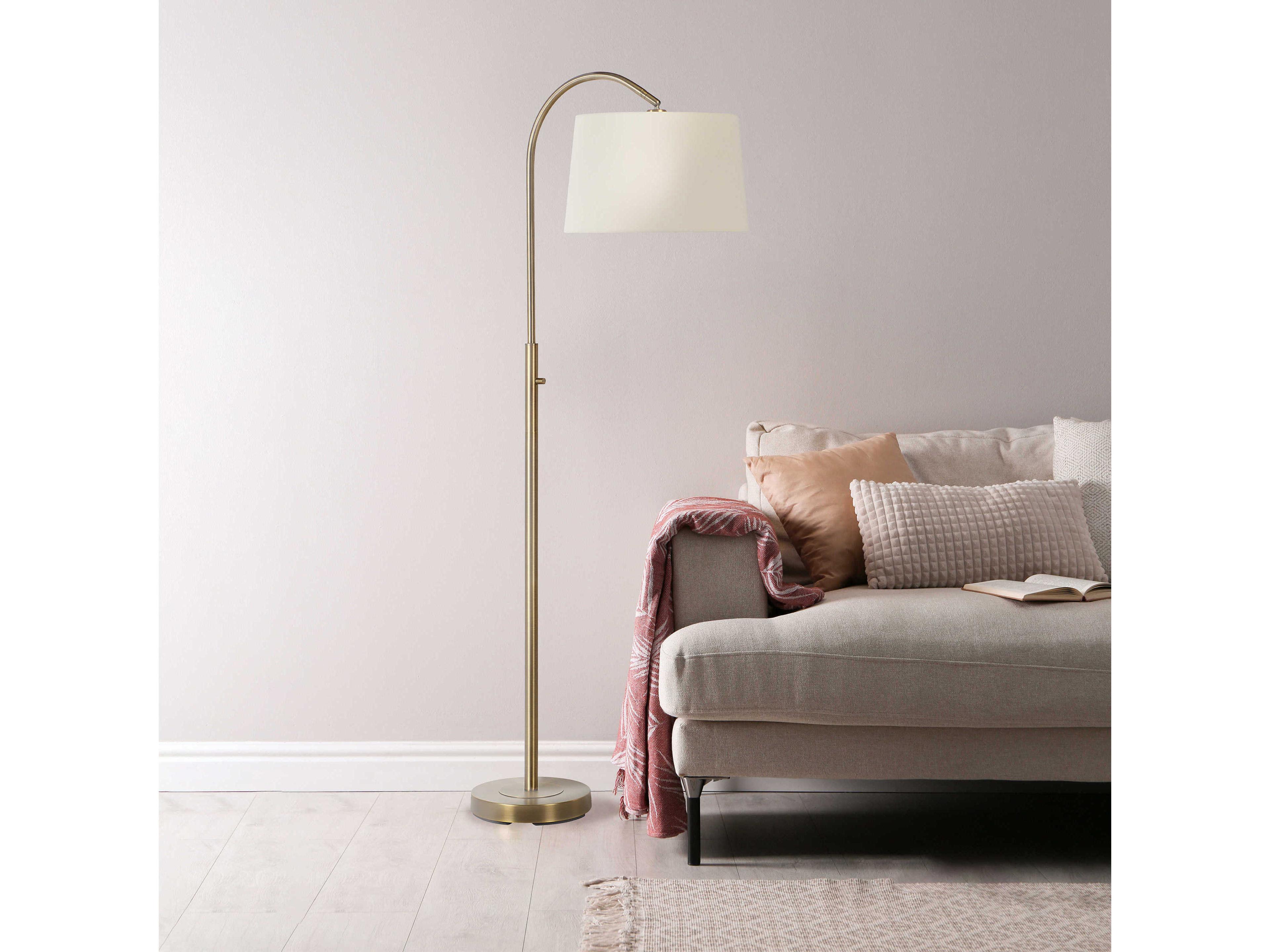 Renwil Moulton Plated Dark Antique Brushed Brass Ivory Linen Floor Lamp