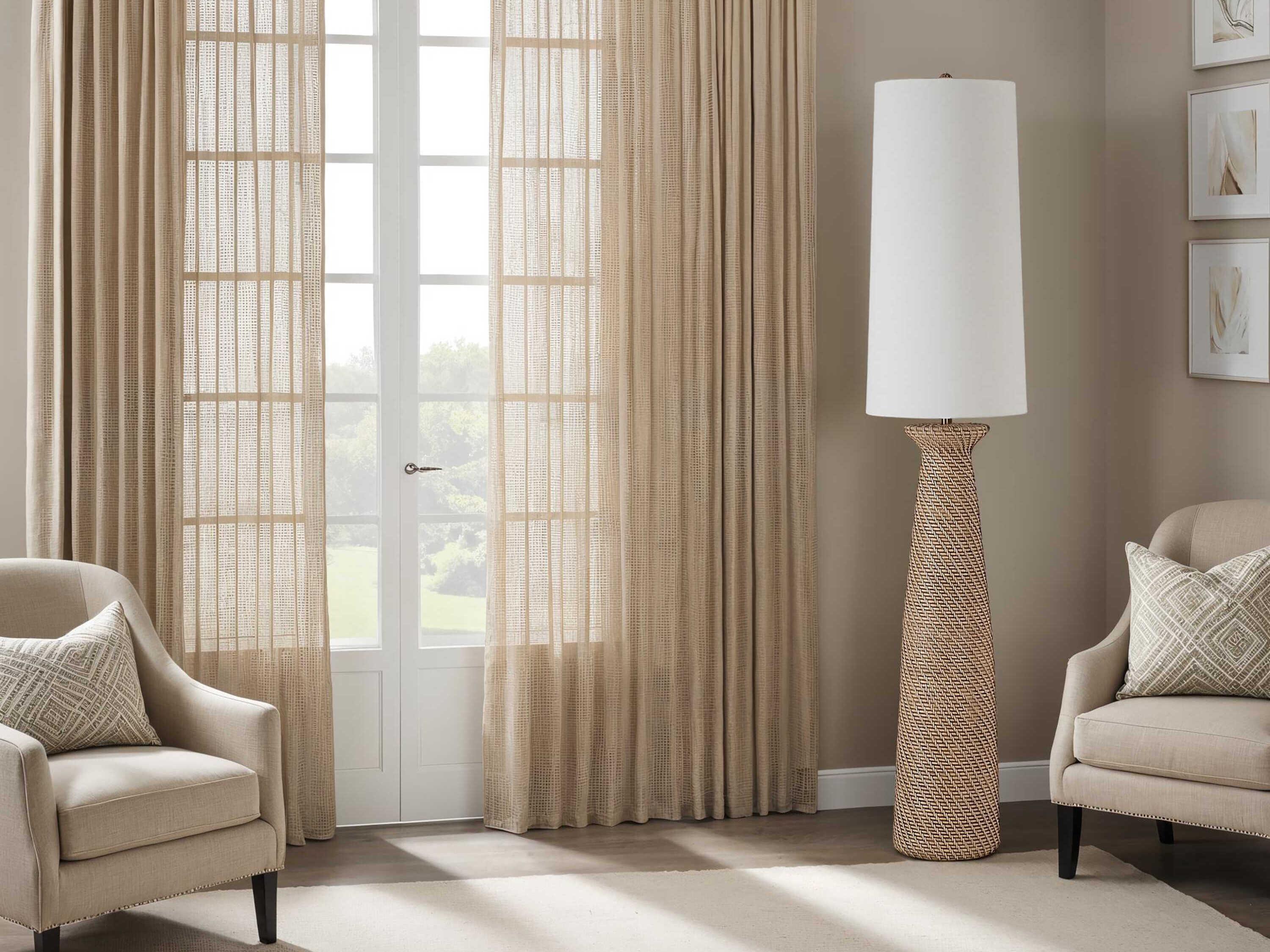 Renwil Nathalie Painted Cream White Wash Ivory Linen Brown Floor Lamp