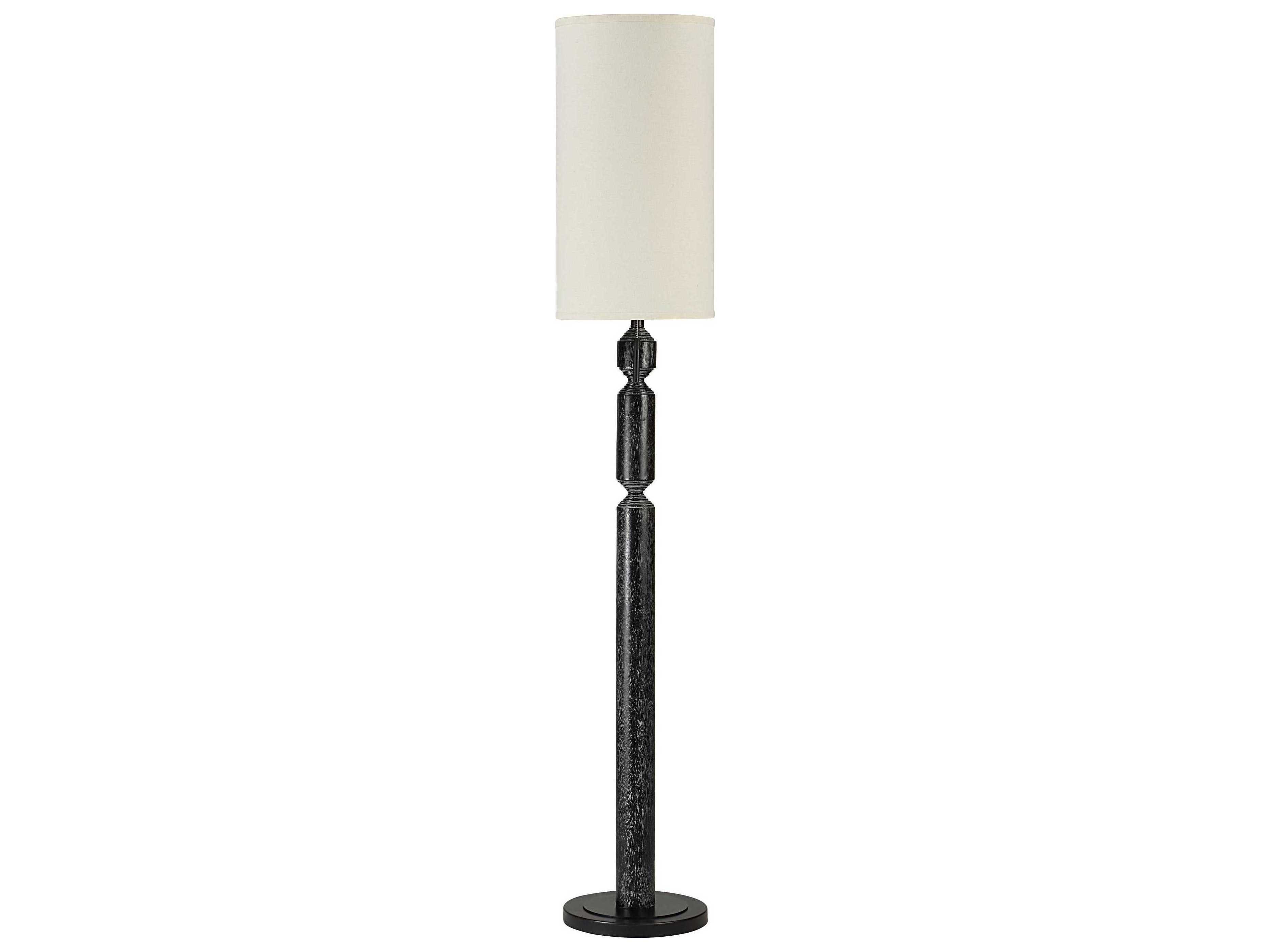 Renwil Pheonix Painted Matte Black Wash Cream Linen Floor Lamp