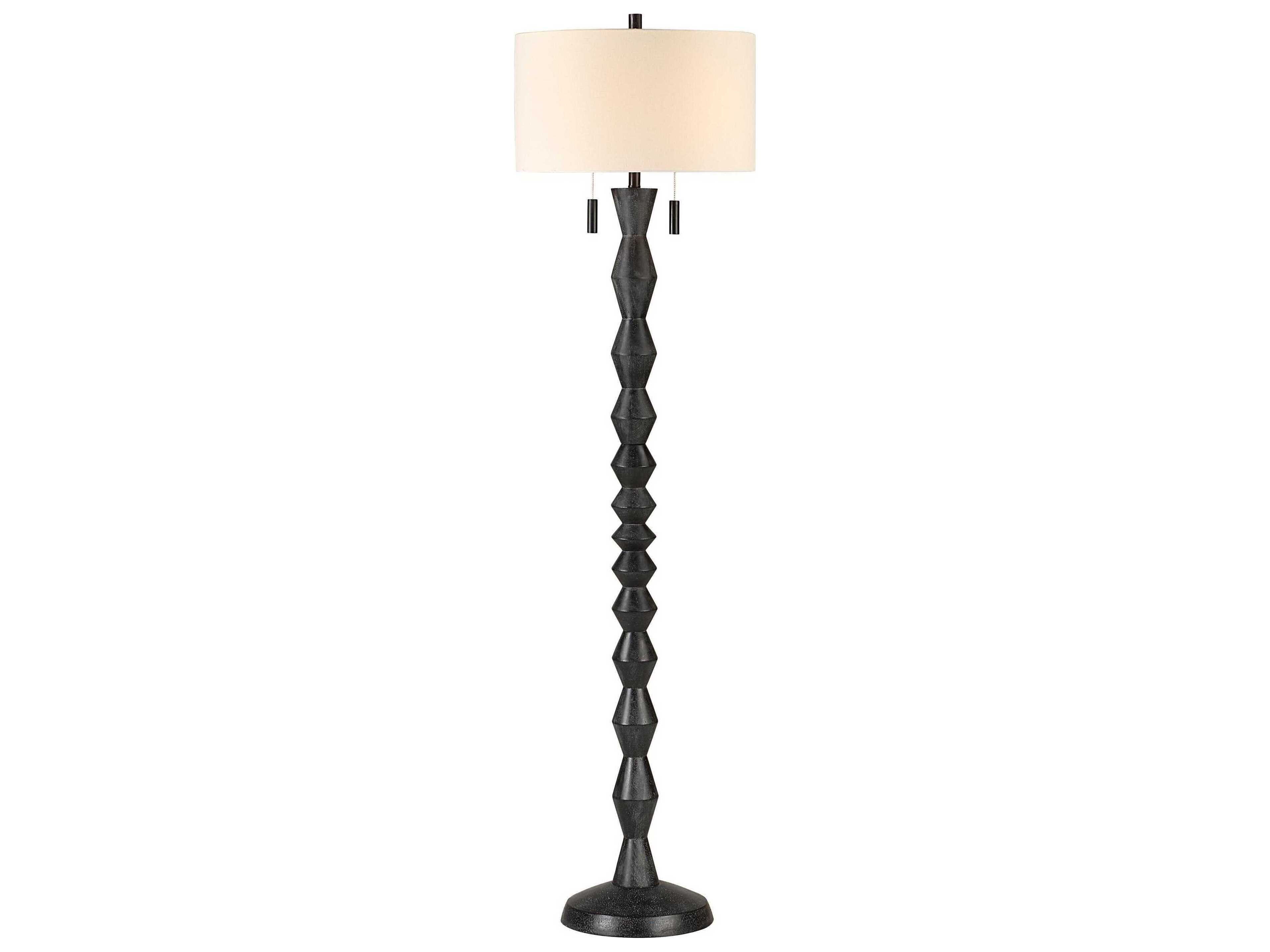 Renwil Phyllis Painted Matte Black Wash Cream Linen Floor Lamp