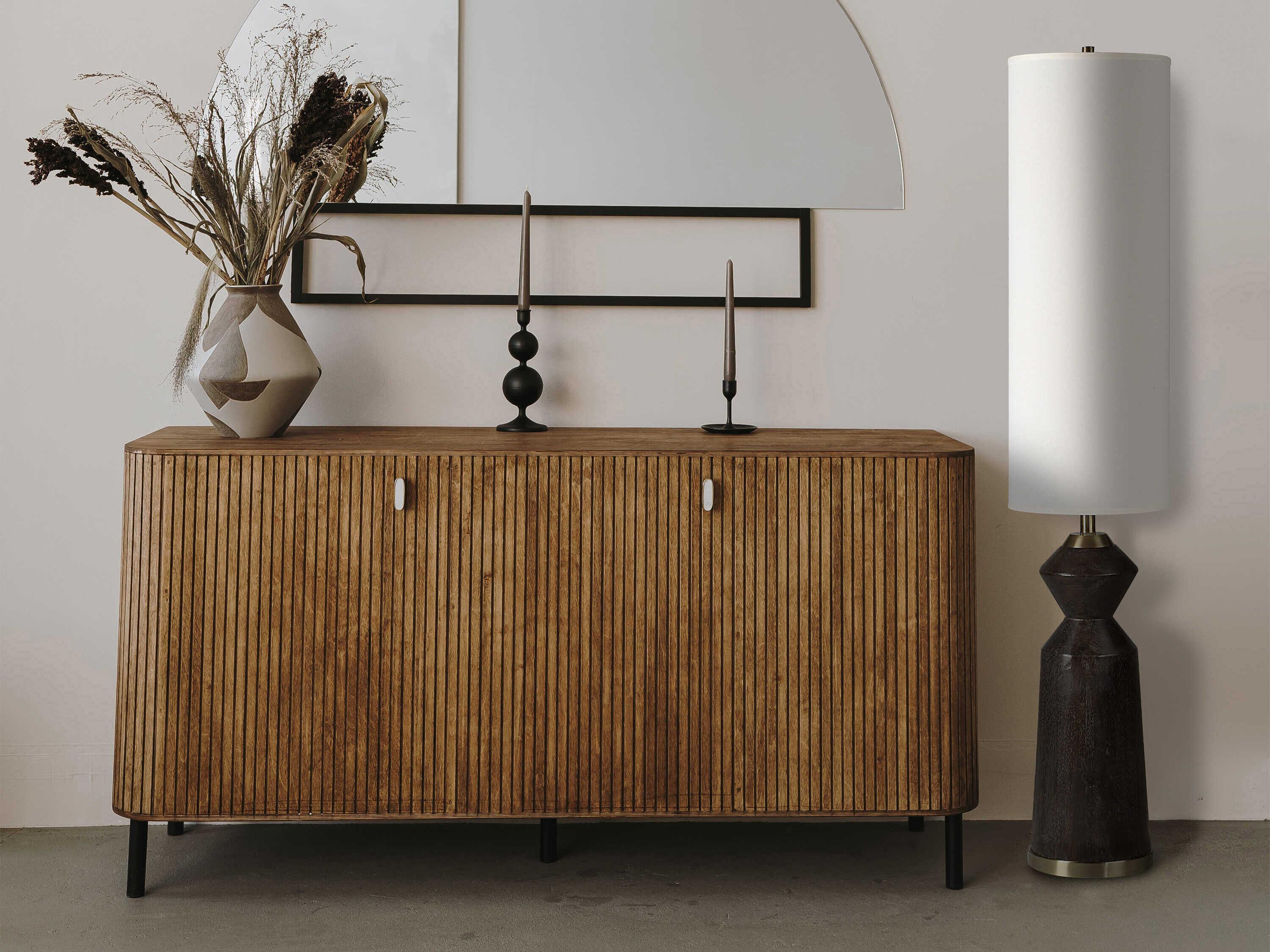 Renwil Pixel Painted Brown Wash Cream Linen Floor Lamp