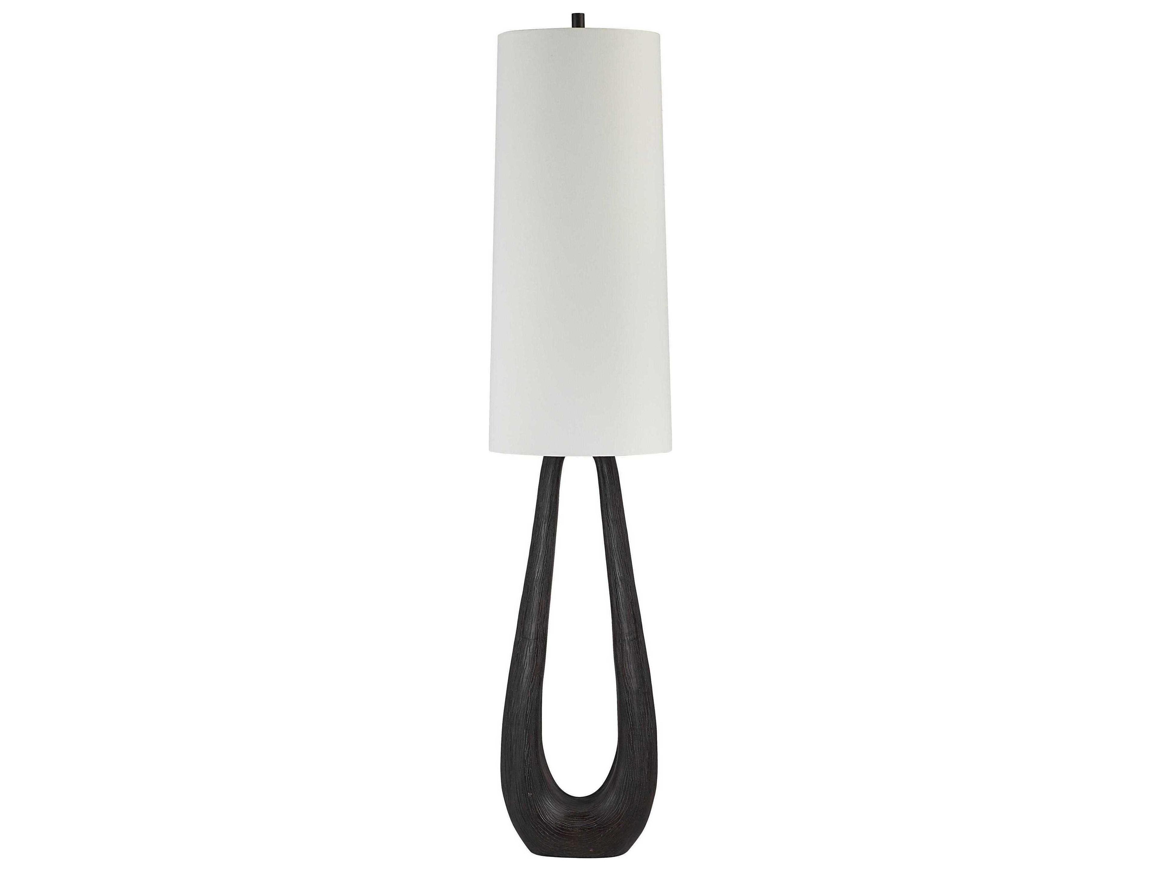 Renwil Cornelia Painted Dark Walnut Ivory Linen Black Floor Lamp