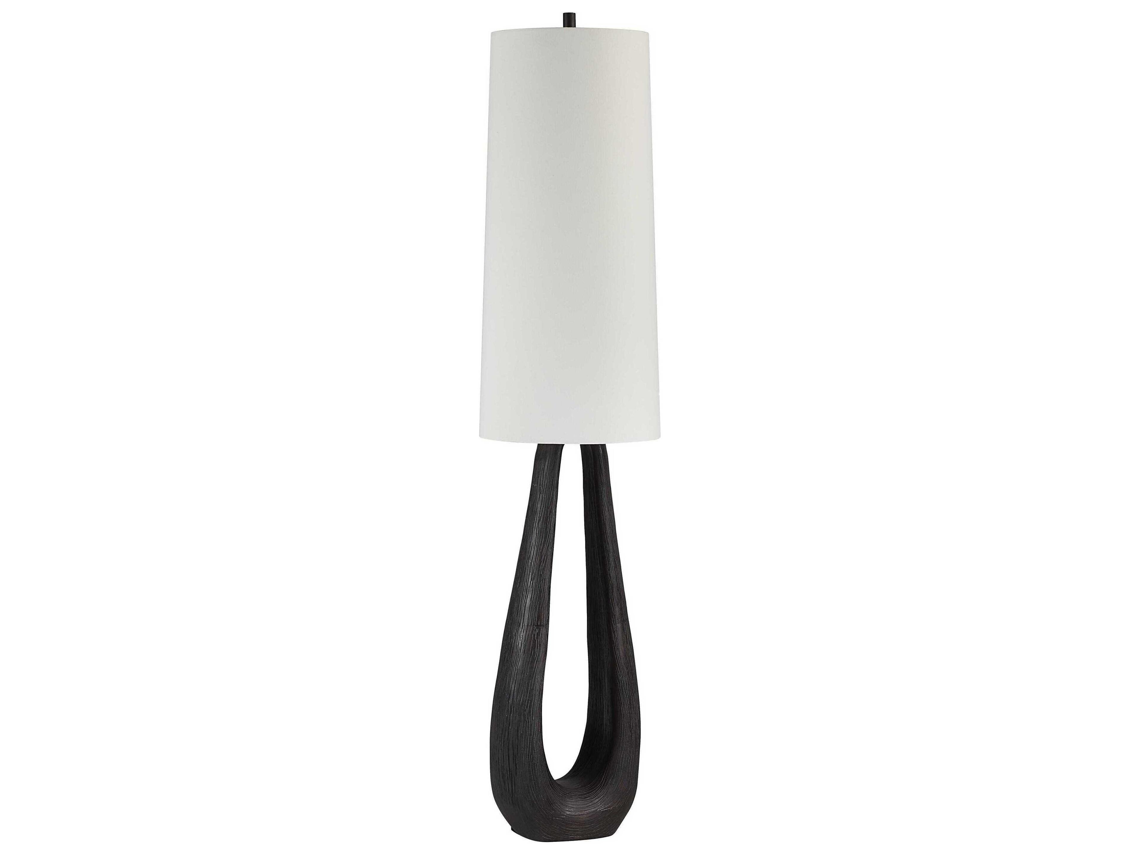 Renwil Cornelia Painted Dark Walnut Ivory Linen Black Floor Lamp
