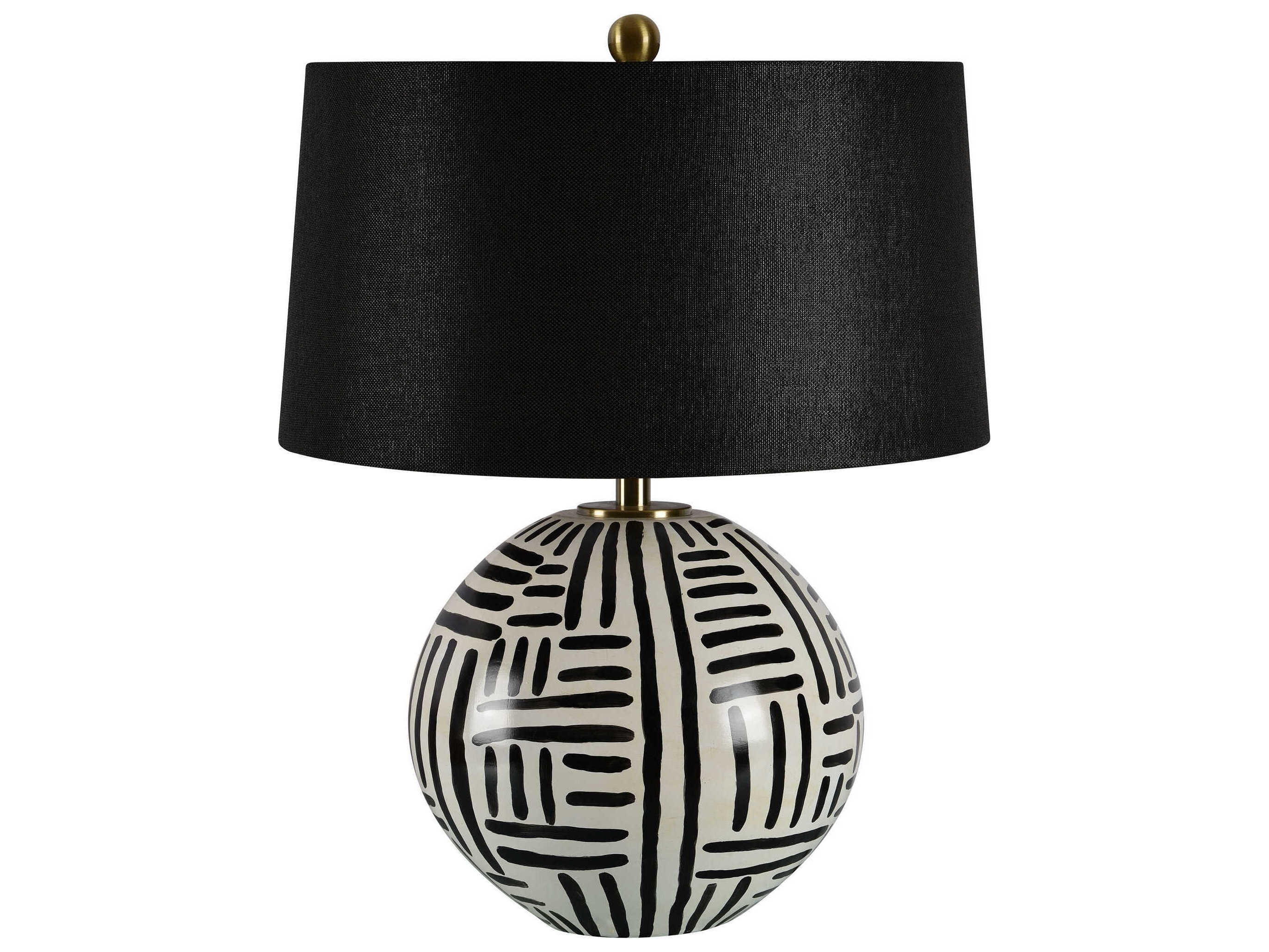 Renwil Milka Antique Brass Black Linen Buffet Lamp