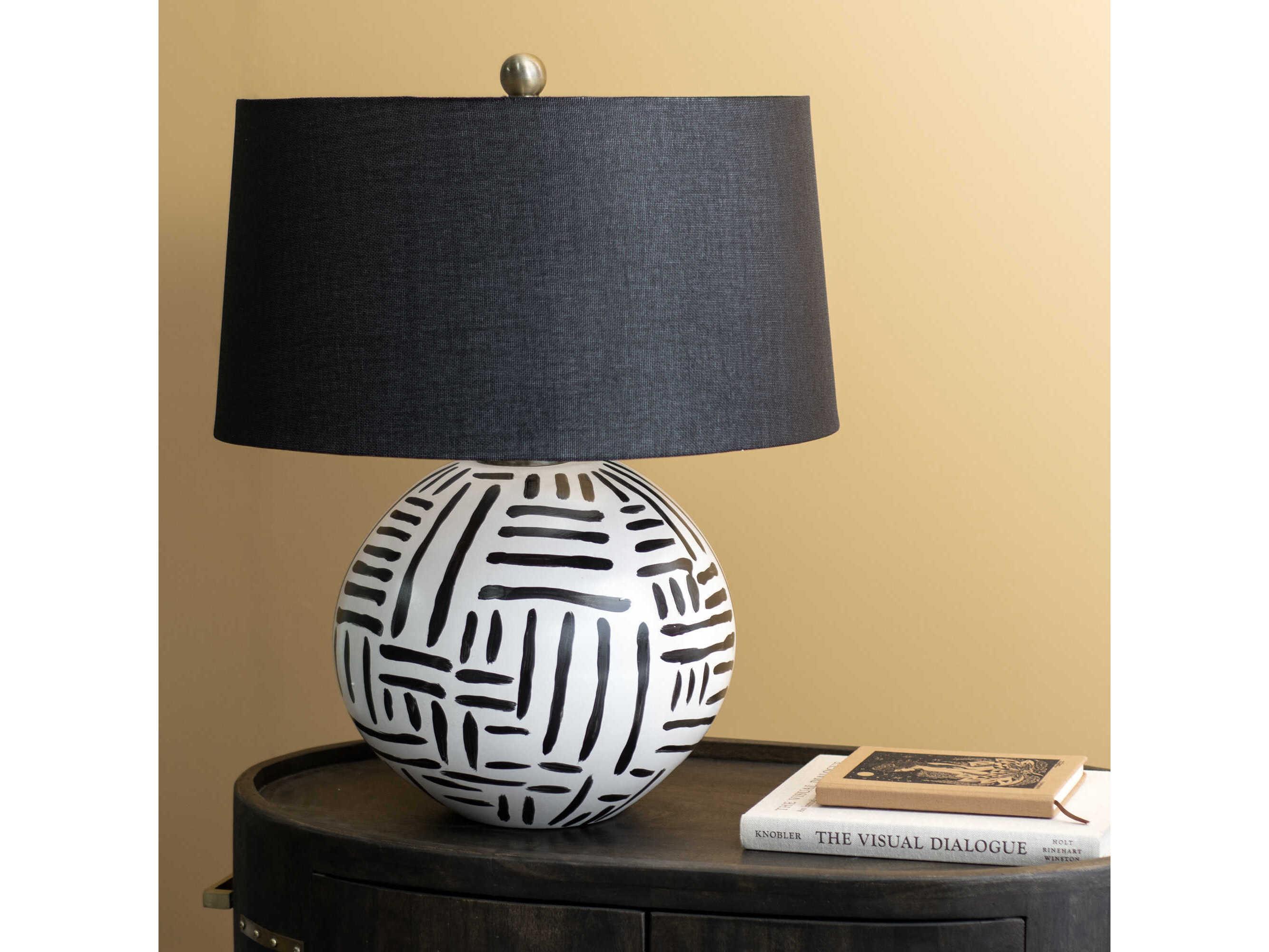 Renwil Milka Antique Brass Black Linen Buffet Lamp