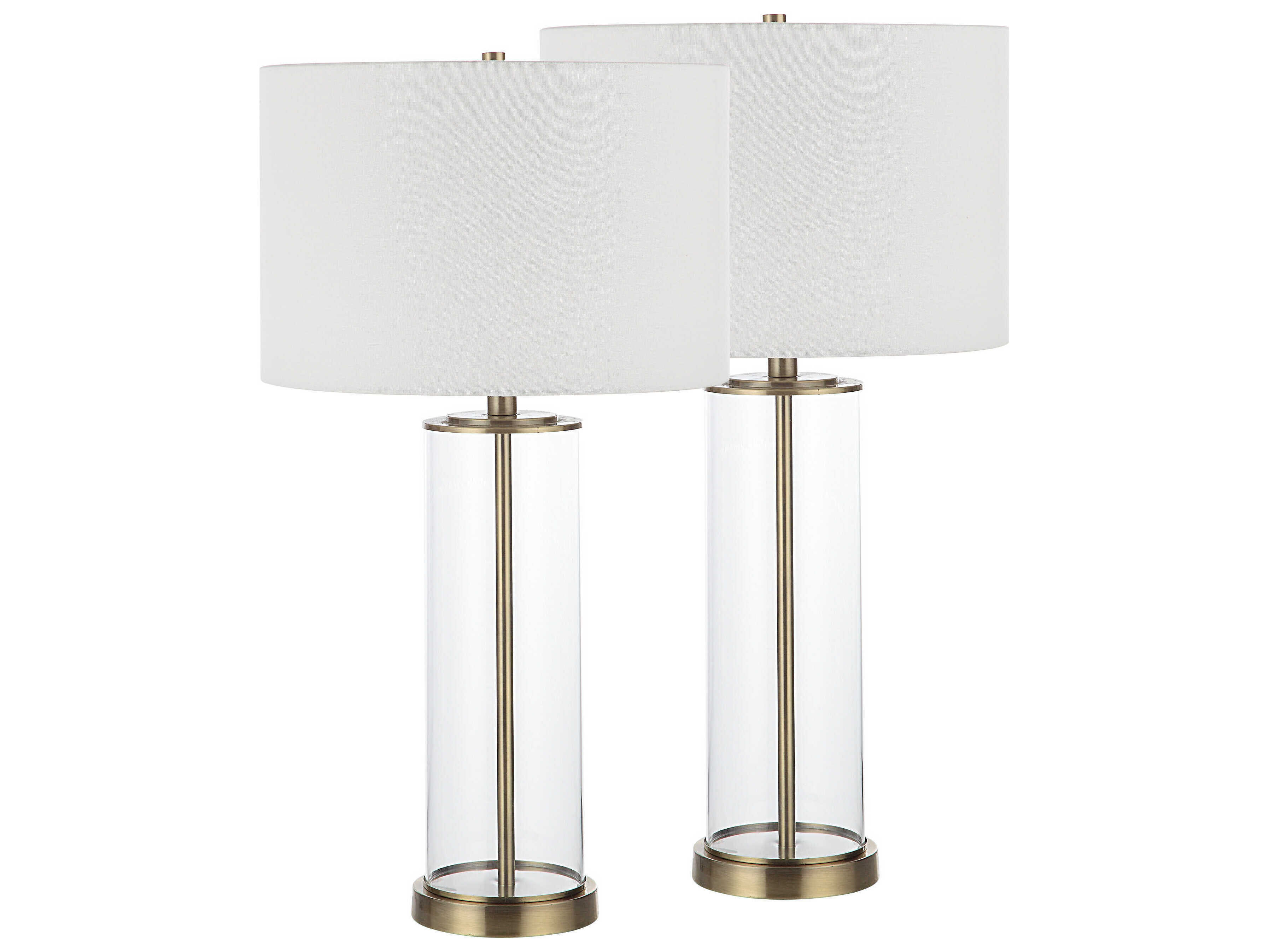 Renwil Saco Satin Brass Ivory Linen Buffet Lamp Set of 2