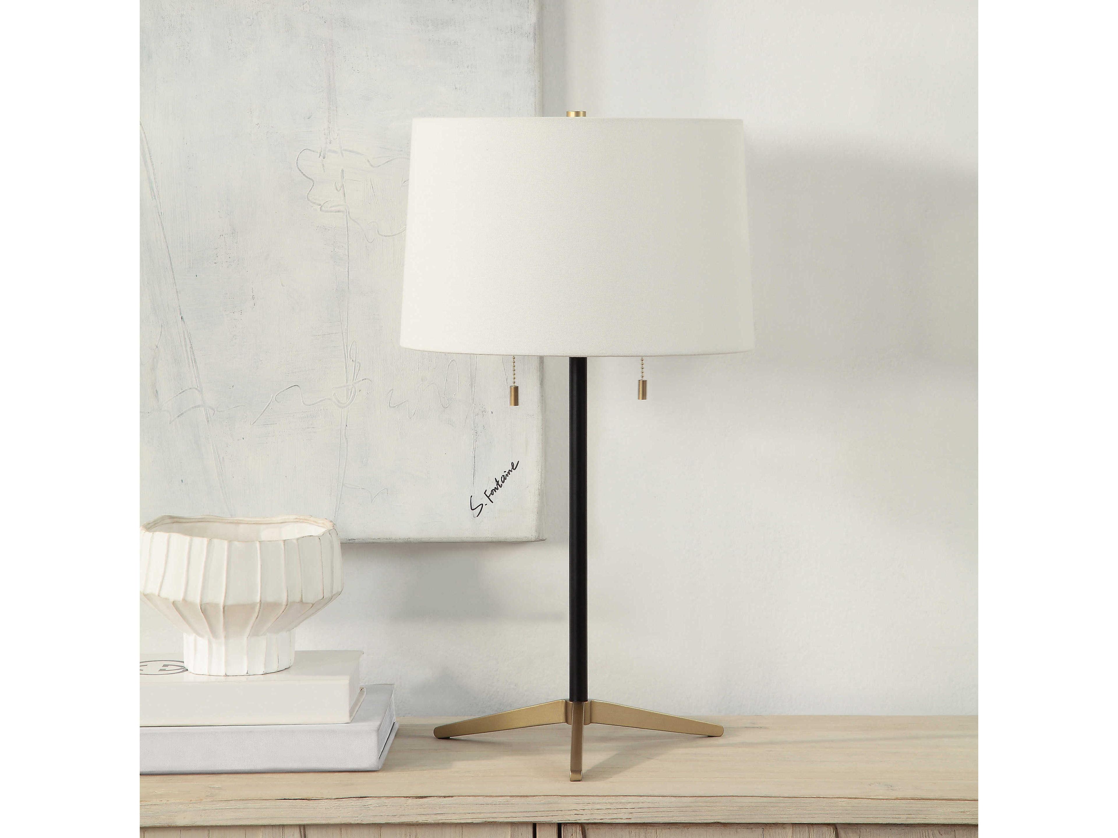 Renwil Orono Matte Black Ivory Linen Buffet Lamp Set of 2