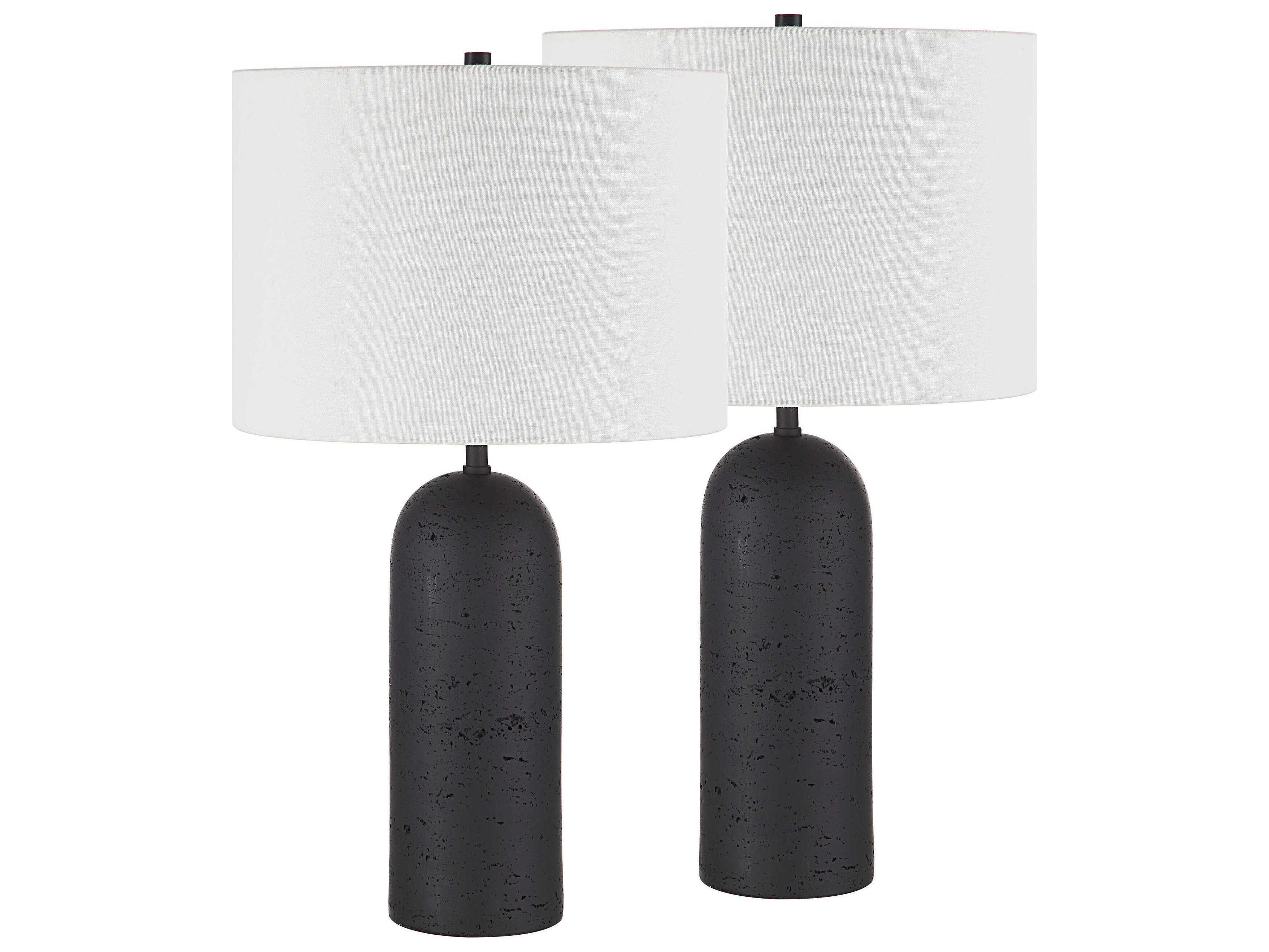 Renwil Augusta Black Ivory Linen Buffet Lamp Set of 2
