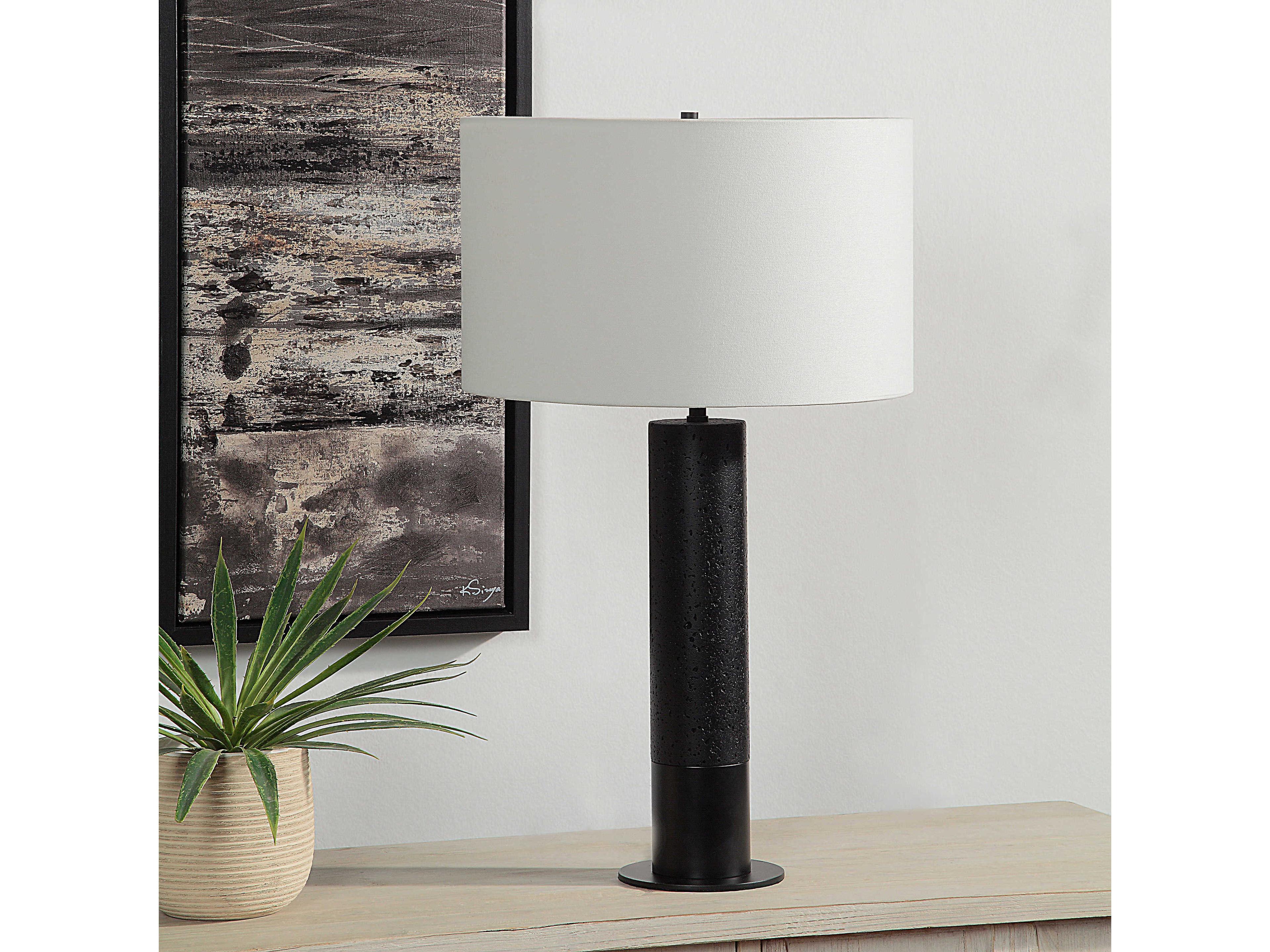 Renwil Kampen Matte Black Ivory Linen Buffet Lamp